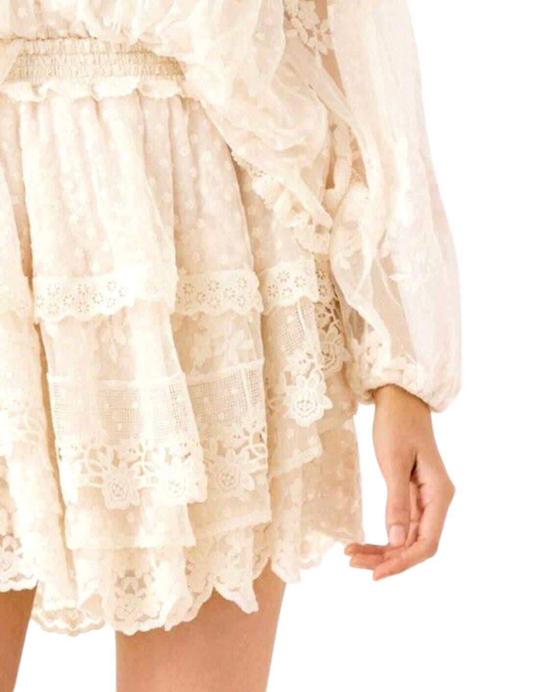 Spell and The Gypsy Collective |Dawn Lace Mini Skirt, Cream, Sz M, Elastic Waist