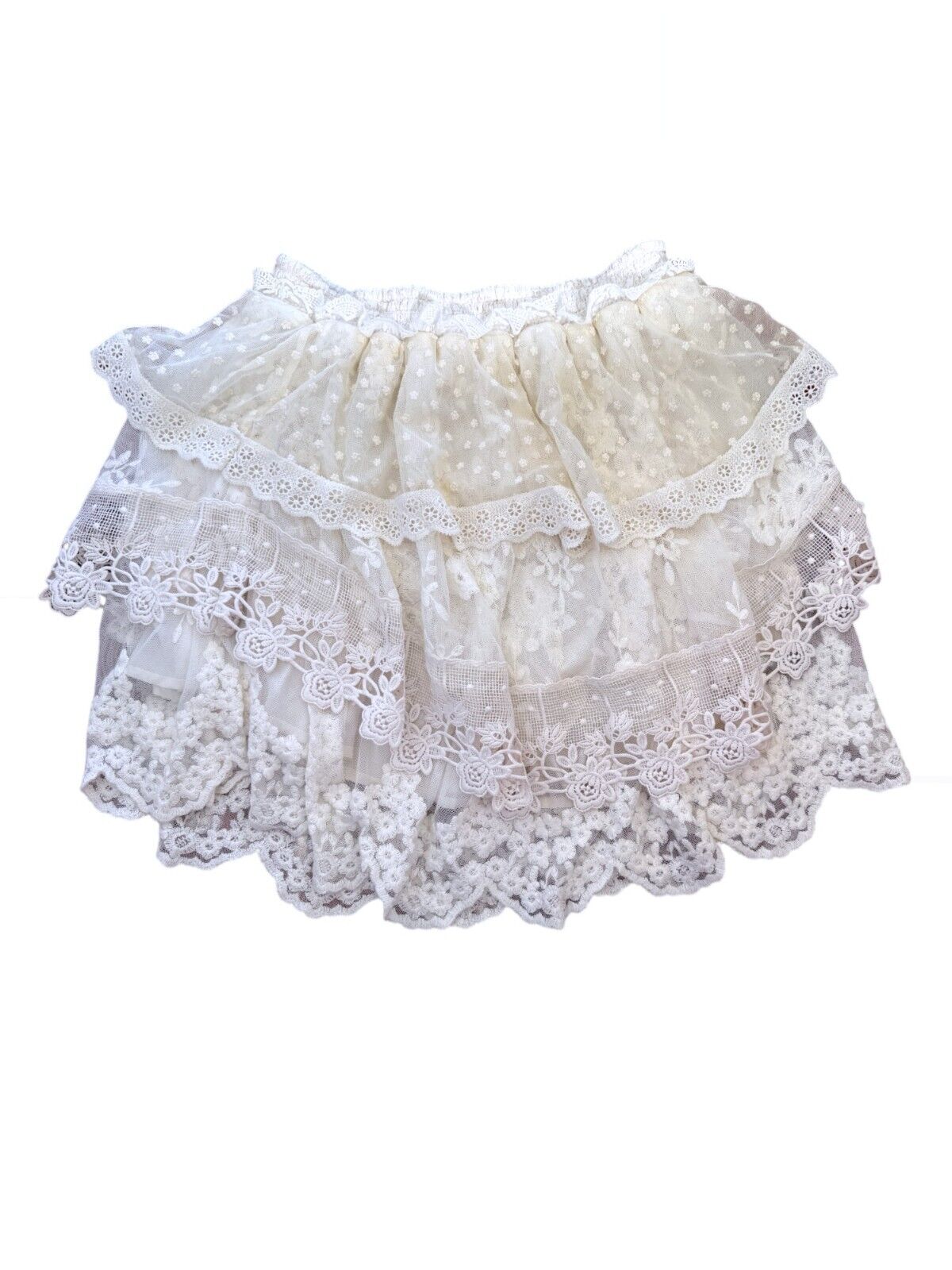 Spell and The Gypsy Collective |Dawn Lace Mini Skirt, Cream, Sz M, Elastic Waist