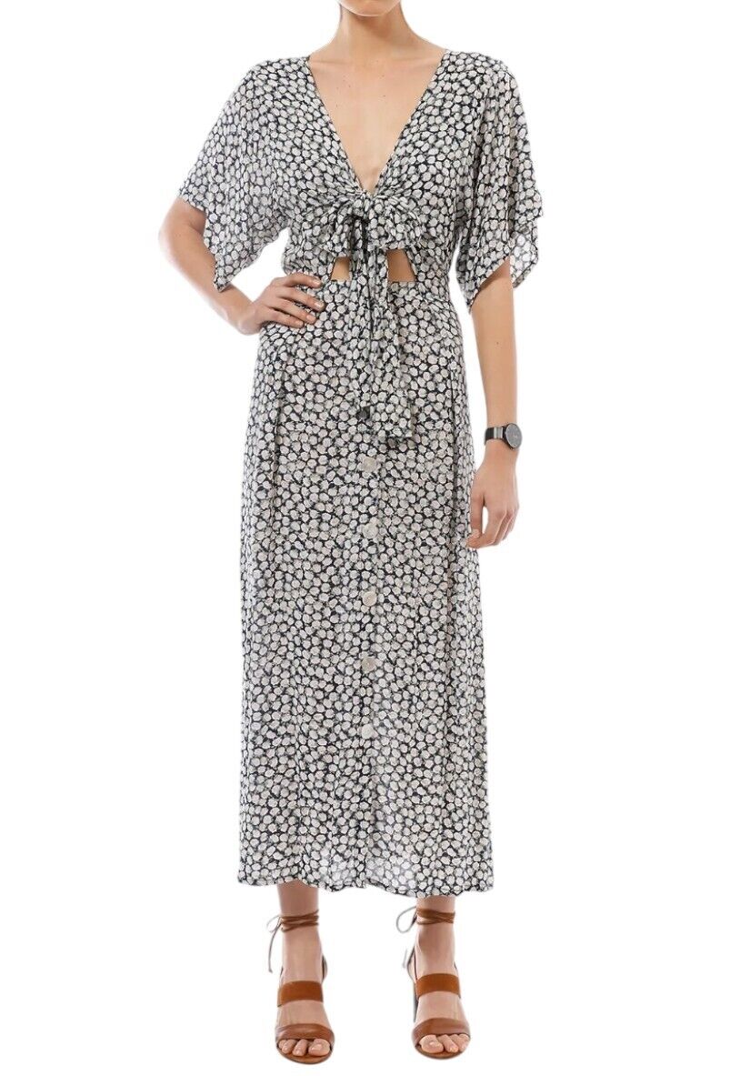 FAITHFUL THE BRAND Magda Midi Dress | Sz 14, Yellow Floral, Cut Out Bodice, Soft