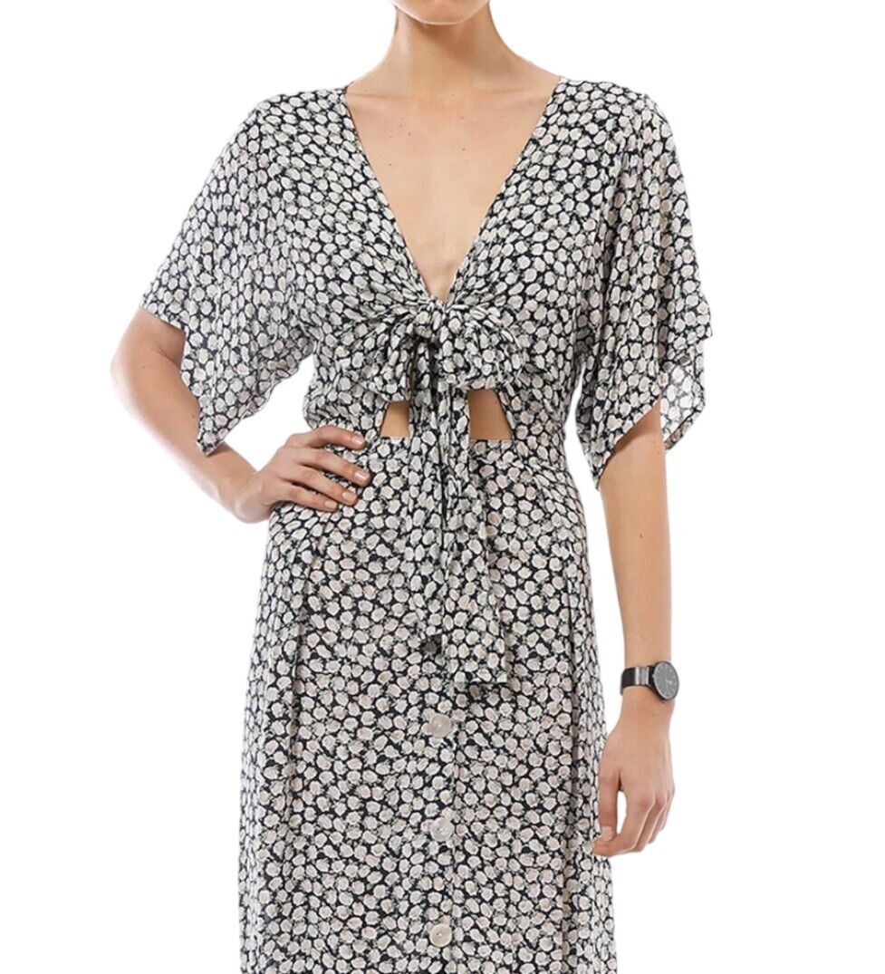 FAITHFUL THE BRAND Magda Midi Dress | Sz 14, Yellow Floral, Cut Out Bodice, Soft