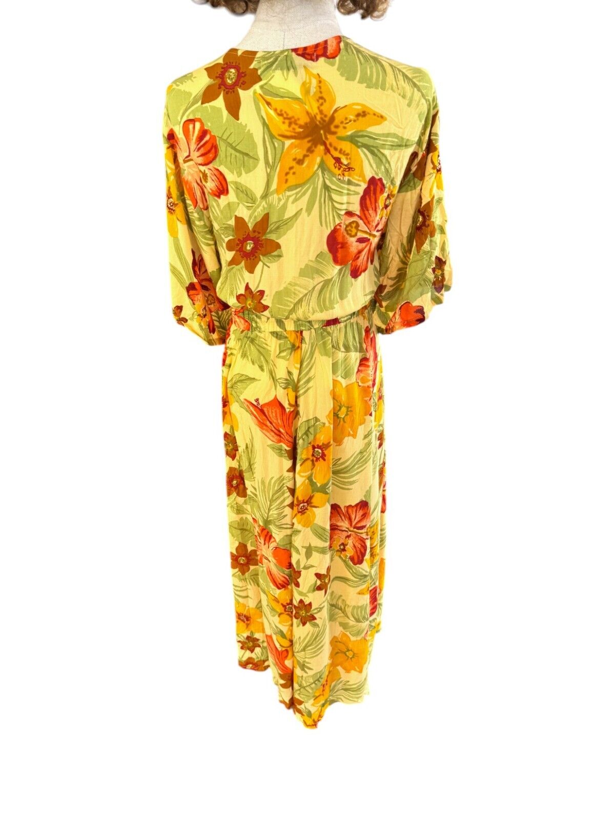 FAITHFUL THE BRAND Magda Midi Dress | Sz 14, Yellow Floral, Cut Out Bodice, Soft