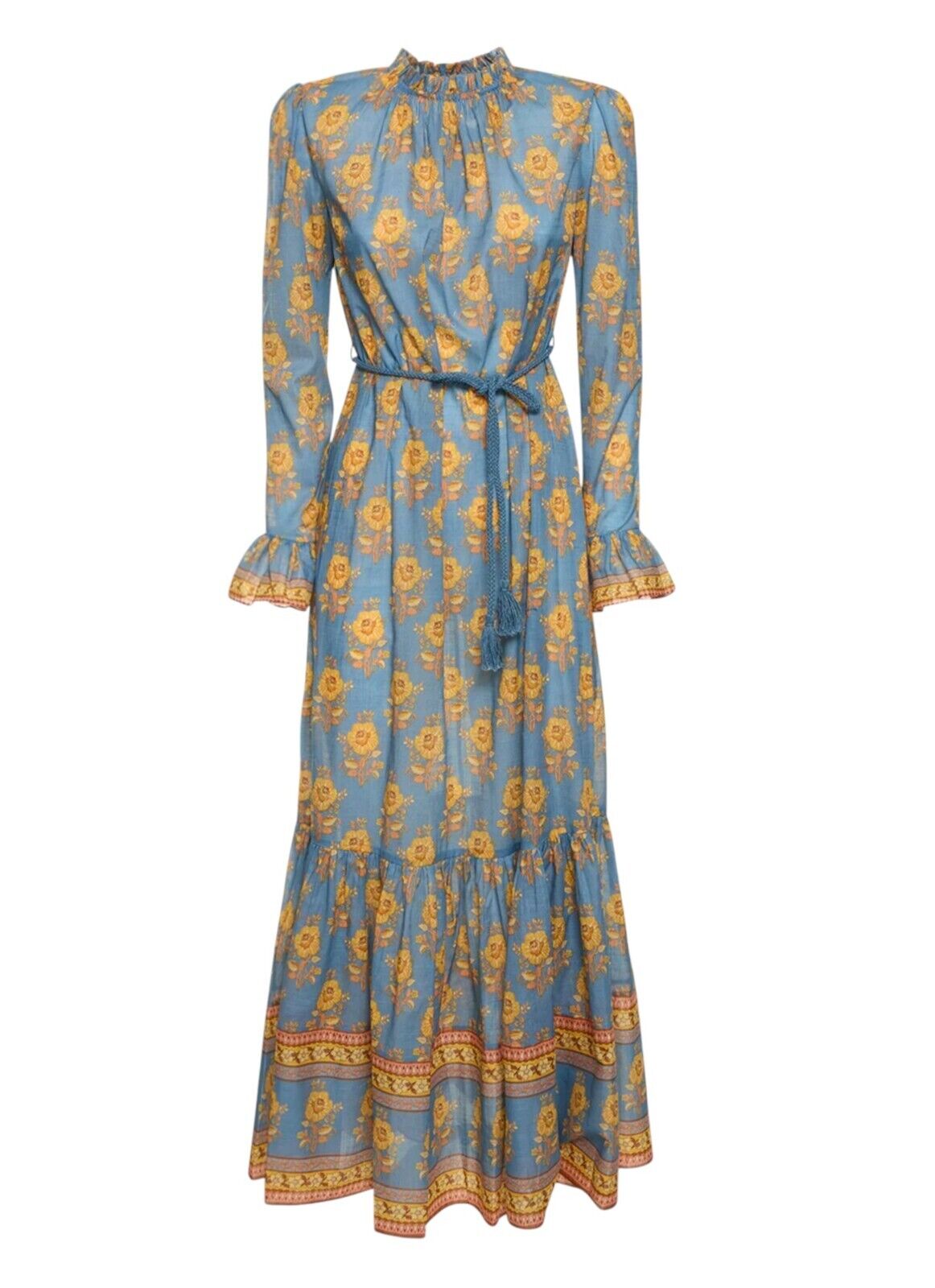 Zimmermann Junie Frill Midi Dress, Blue/Yellow Floral, Size 3 Zimmermann Junie Frill Midi Dress, Blue/Yellow Floral, Size 3