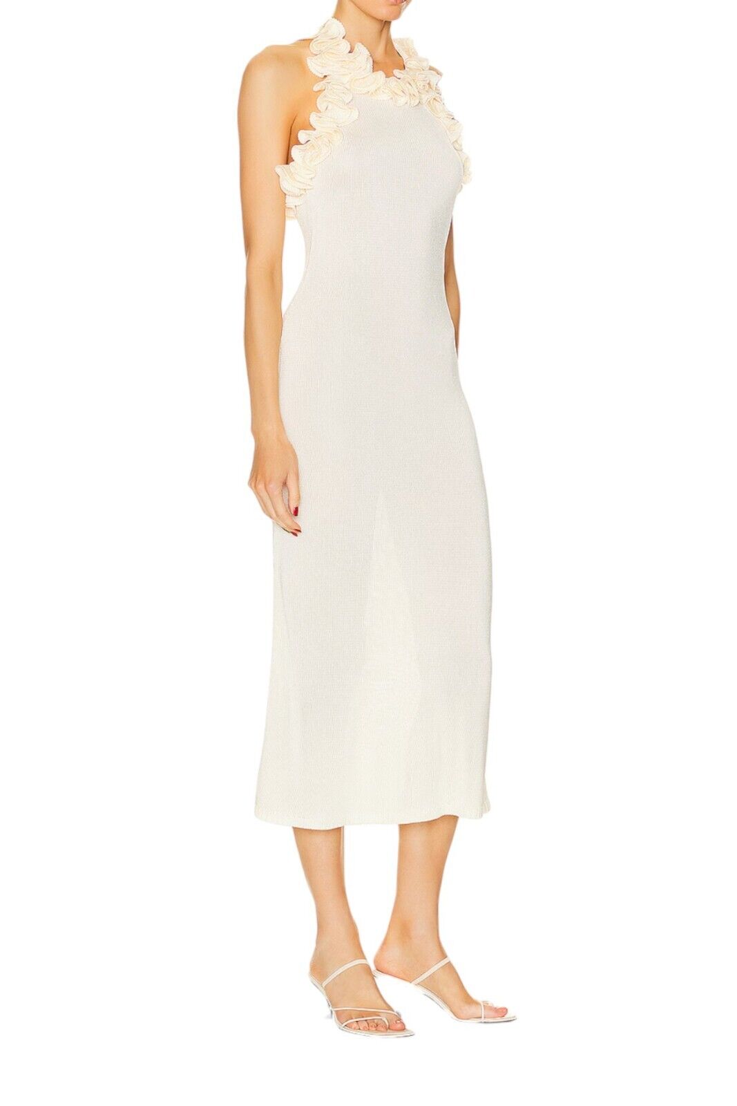 Zimmermann Matchmaker Ruffle Neck Midi Dress | Racer Back, Cream, Knitted, Frill