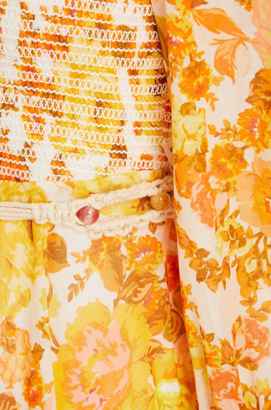 Zimmermann Raie Smocked Bodice Midi dress | Orange/Yellow Floral, Puff Sleeve