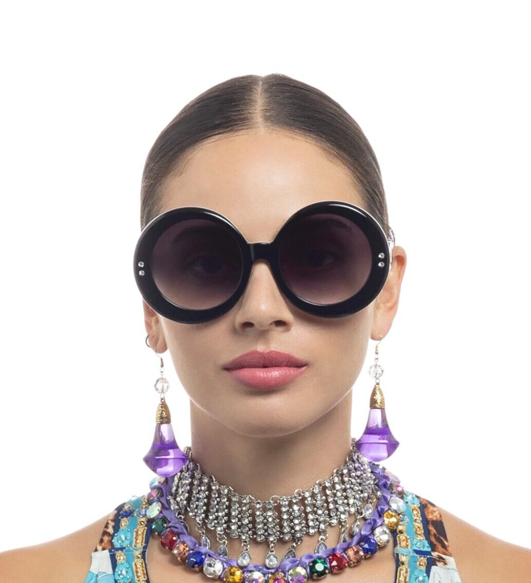Camilla Editor In Chief Sunglasses | Black, Signature Print, Round, Oversized