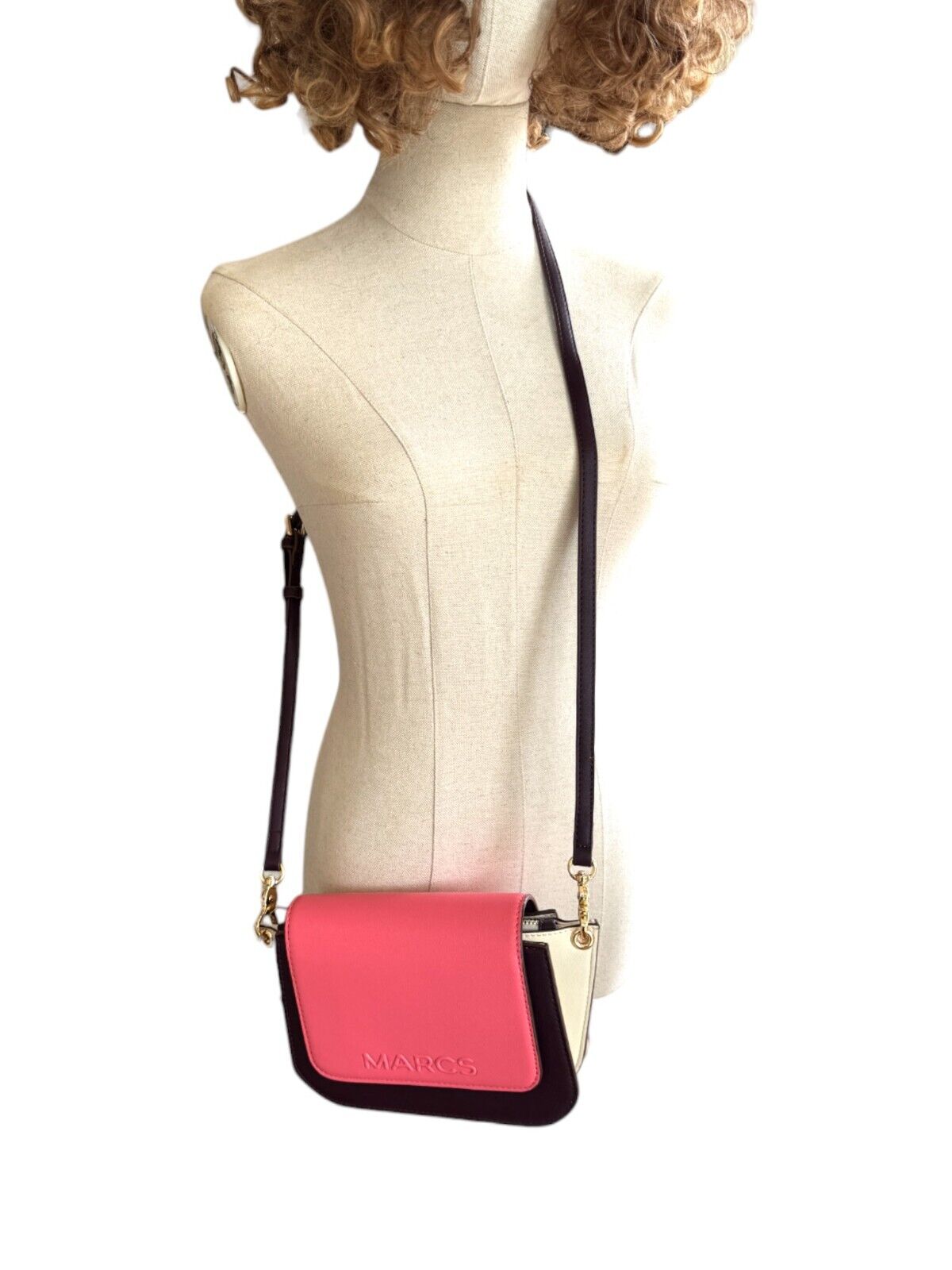 MARCS Colour Block Crossbody Bag | Pink/Burgundy, White, Vegan Leather, 2xStraps