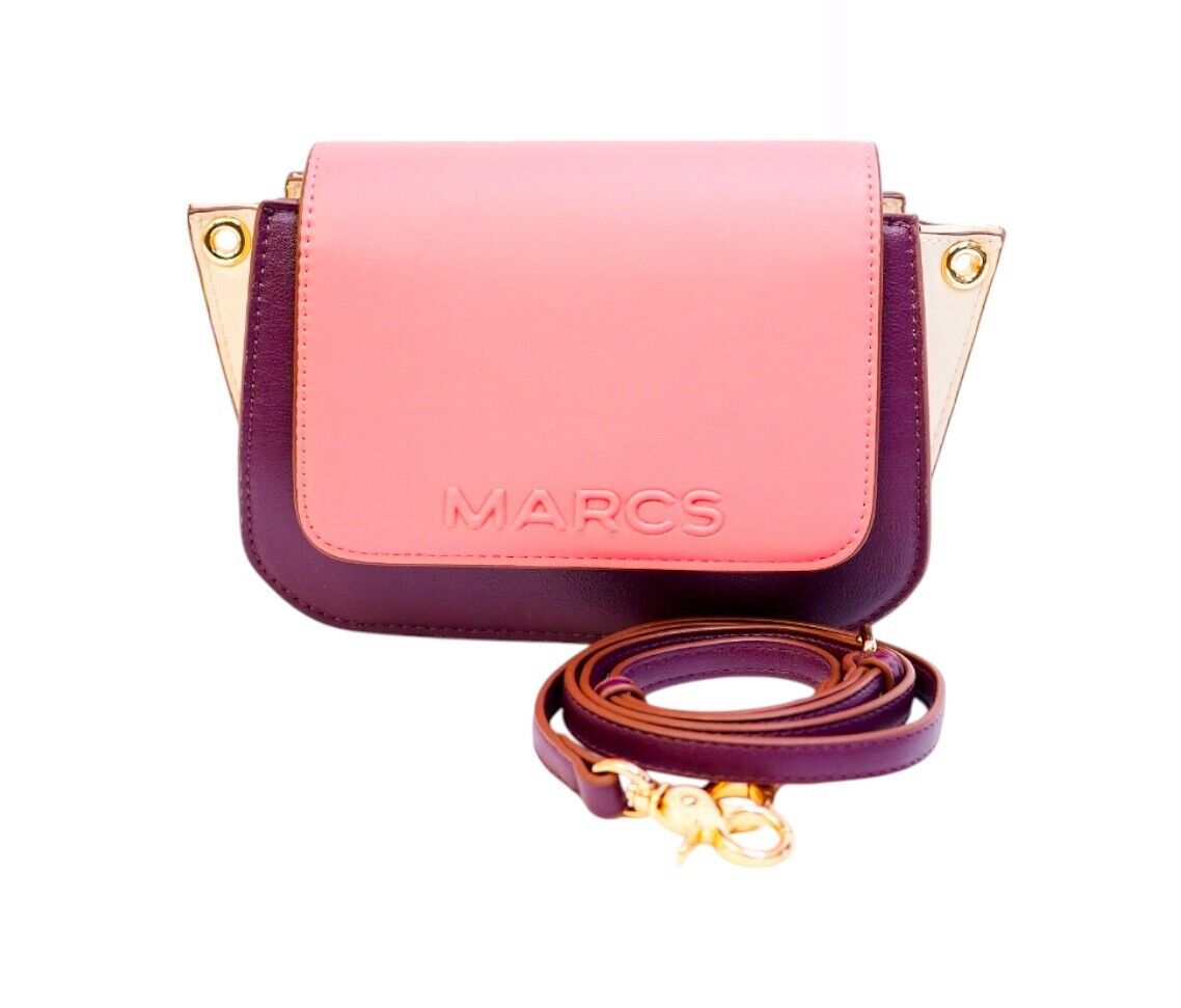 MARCS Colour Block Crossbody Bag | Pink/Burgundy, White, Vegan Leather, 2xStraps