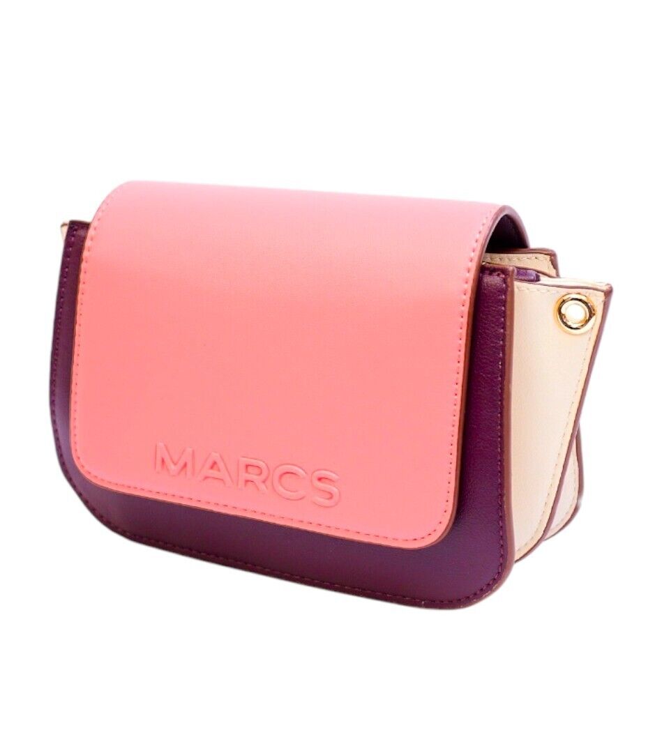 MARCS Colour Block Crossbody Bag | Pink/Burgundy, White, Vegan Leather, 2xStraps