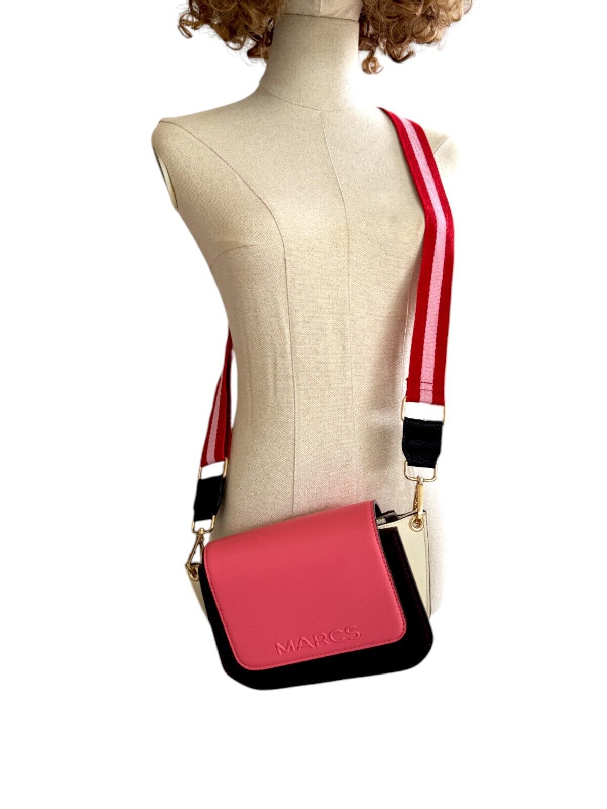 MARCS Colour Block Crossbody Bag | Pink/Burgundy, White, Vegan Leather, 2xStraps