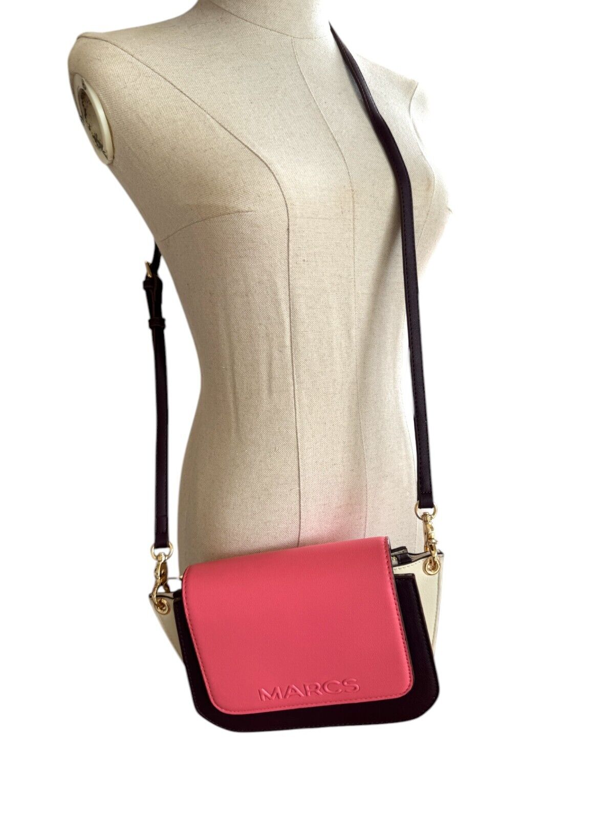 MARCS Colour Block Crossbody Bag | Pink/Burgundy, White, Vegan Leather, 2xStraps