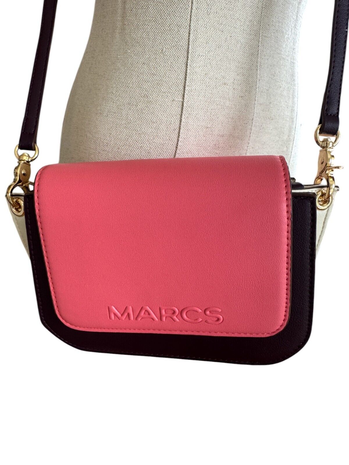 MARCS Colour Block Crossbody Bag | Pink/Burgundy, White, Vegan Leather, 2xStraps