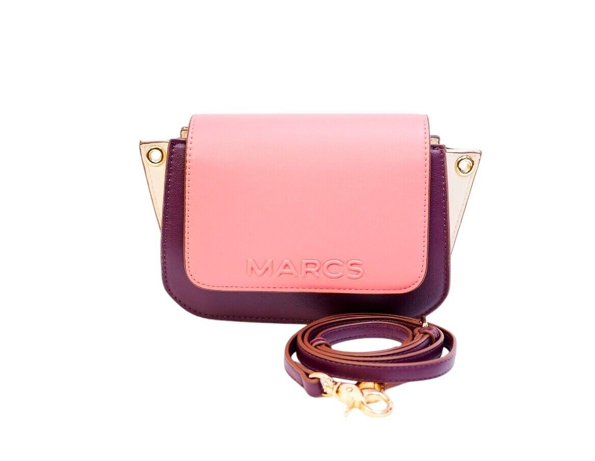 MARCS Colour Block Crossbody Bag | Pink/Burgundy, White, Vegan Leather, 2xStraps