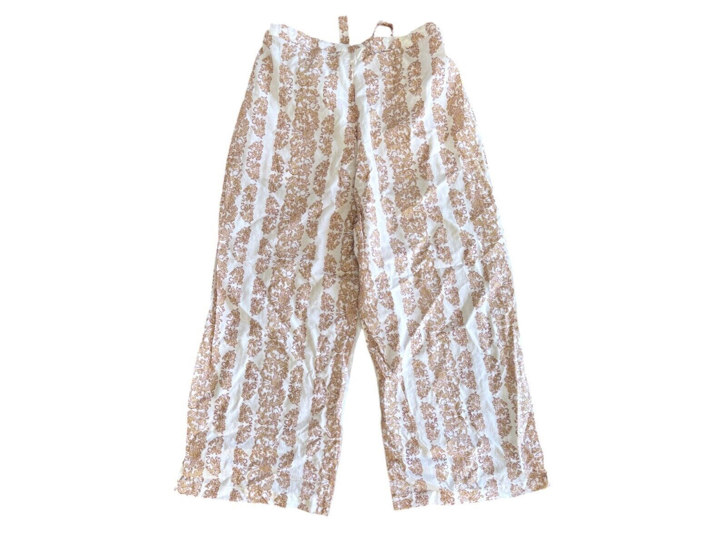 HANNAH Artwear Aster Pants | White Paisley, OS, Drawstring, HAND MADE Cotton