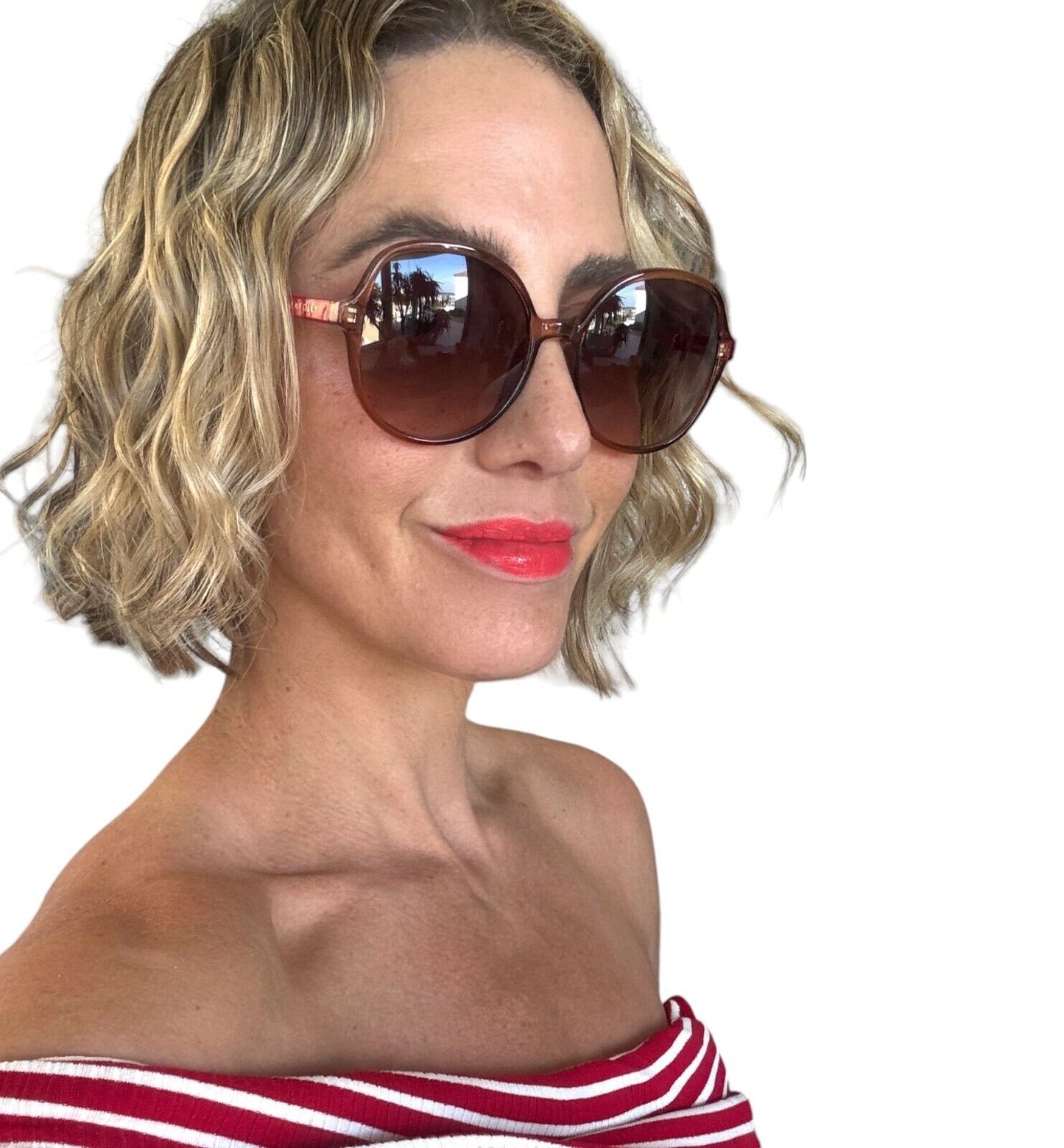 Seafolly Seafolly Montezuma Sunglasses Crystal Tan, Gradient Lenses, Red Arms