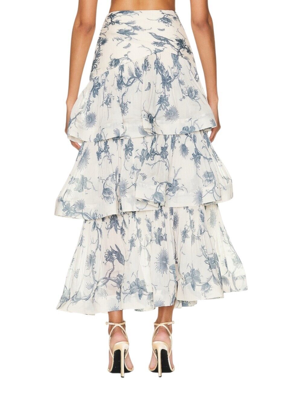 Zimmermann Pleated Tiered Skirt | Keira Navy White/Blue Print, Midi, High Waist
