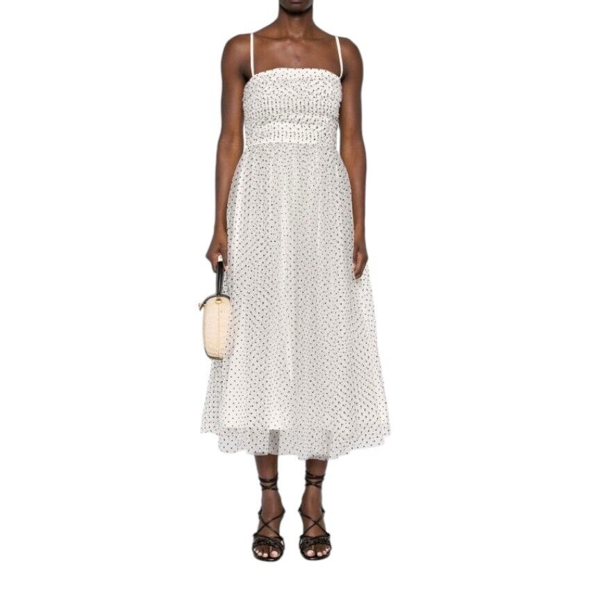 Zimmermann Tulle Midi dress | White/Black Polka Dots, Layered, Detachable Straps