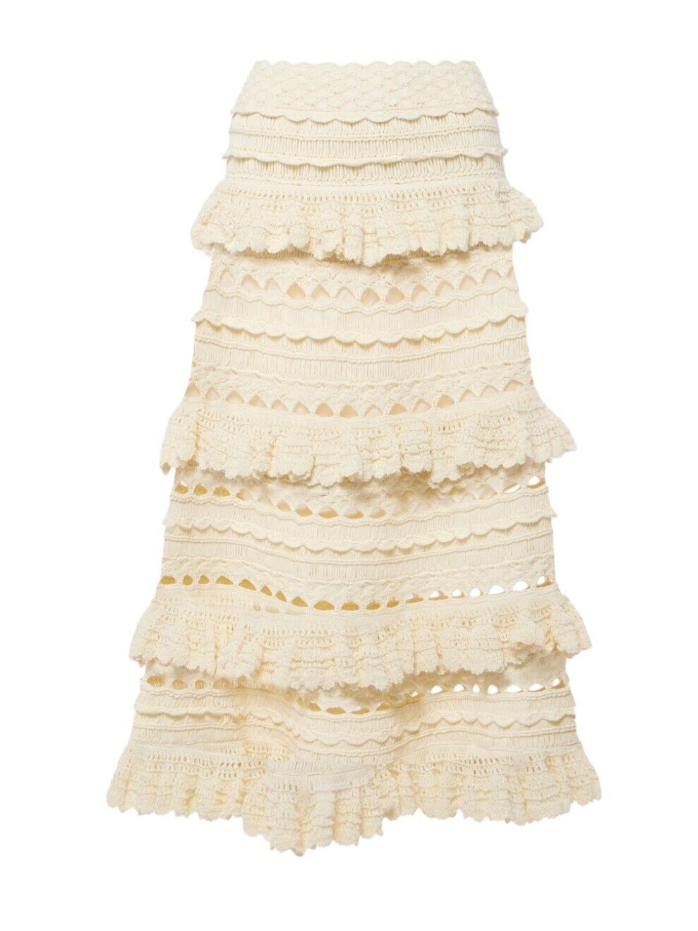 Zimmermann Waverly Crochet Midi Skirt | Cream, White, Tiered, Knitted, Stretch
