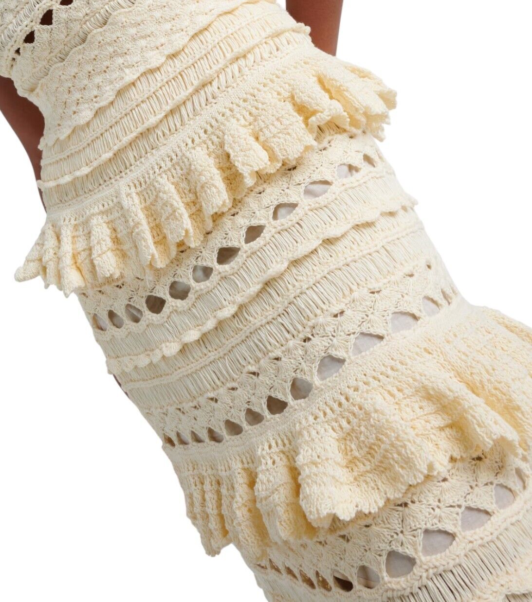 Zimmermann Waverly Crochet Midi Skirt | Cream, White, Tiered, Knitted, Stretch