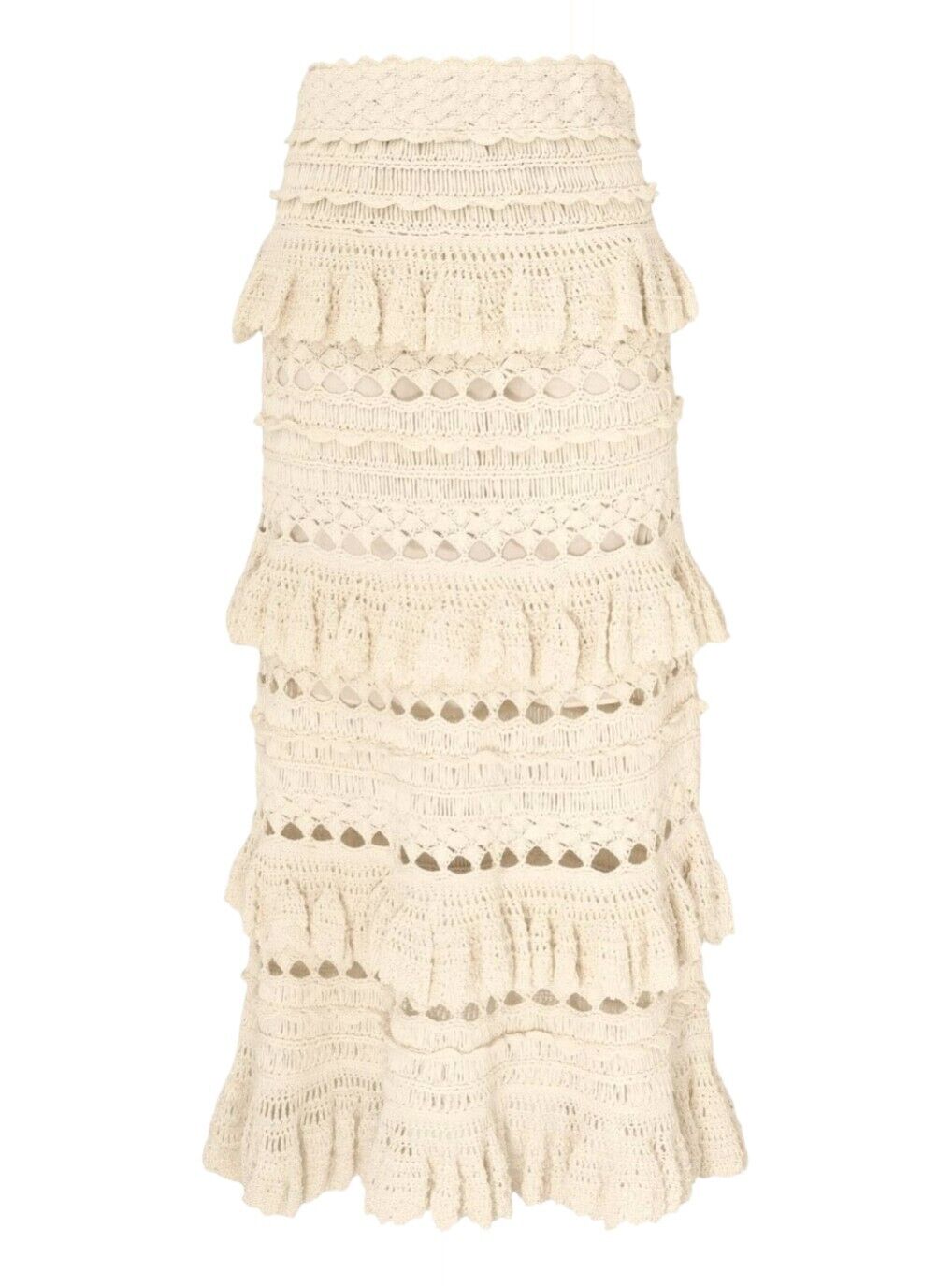 Zimmermann Waverly Crochet Midi Skirt | Cream, White, Tiered, Knitted, Stretch