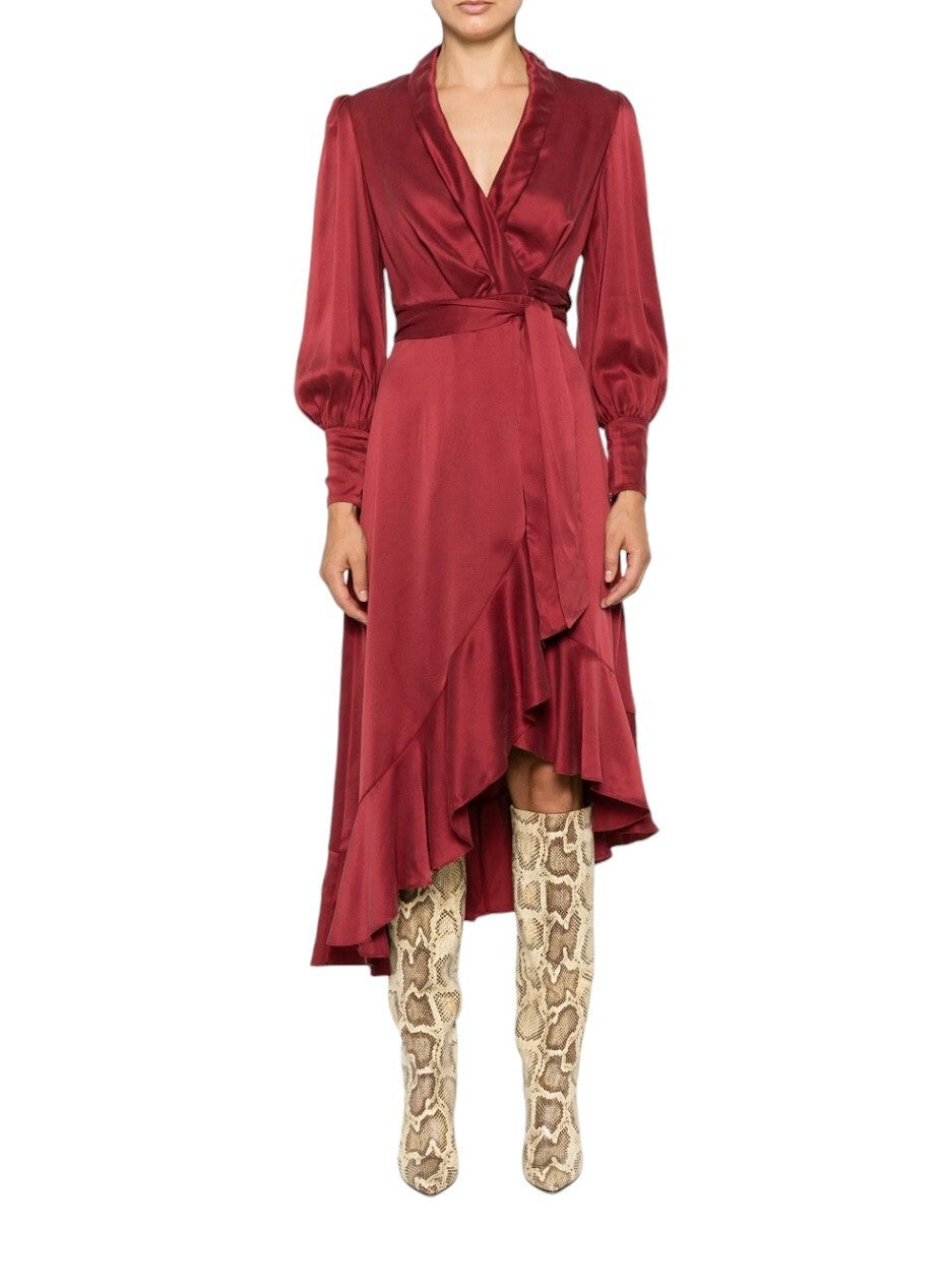 Zimmermann Silk Wrap Midi Dress | Burgundy / Merlot, Asymmetric, Sueded Silk
