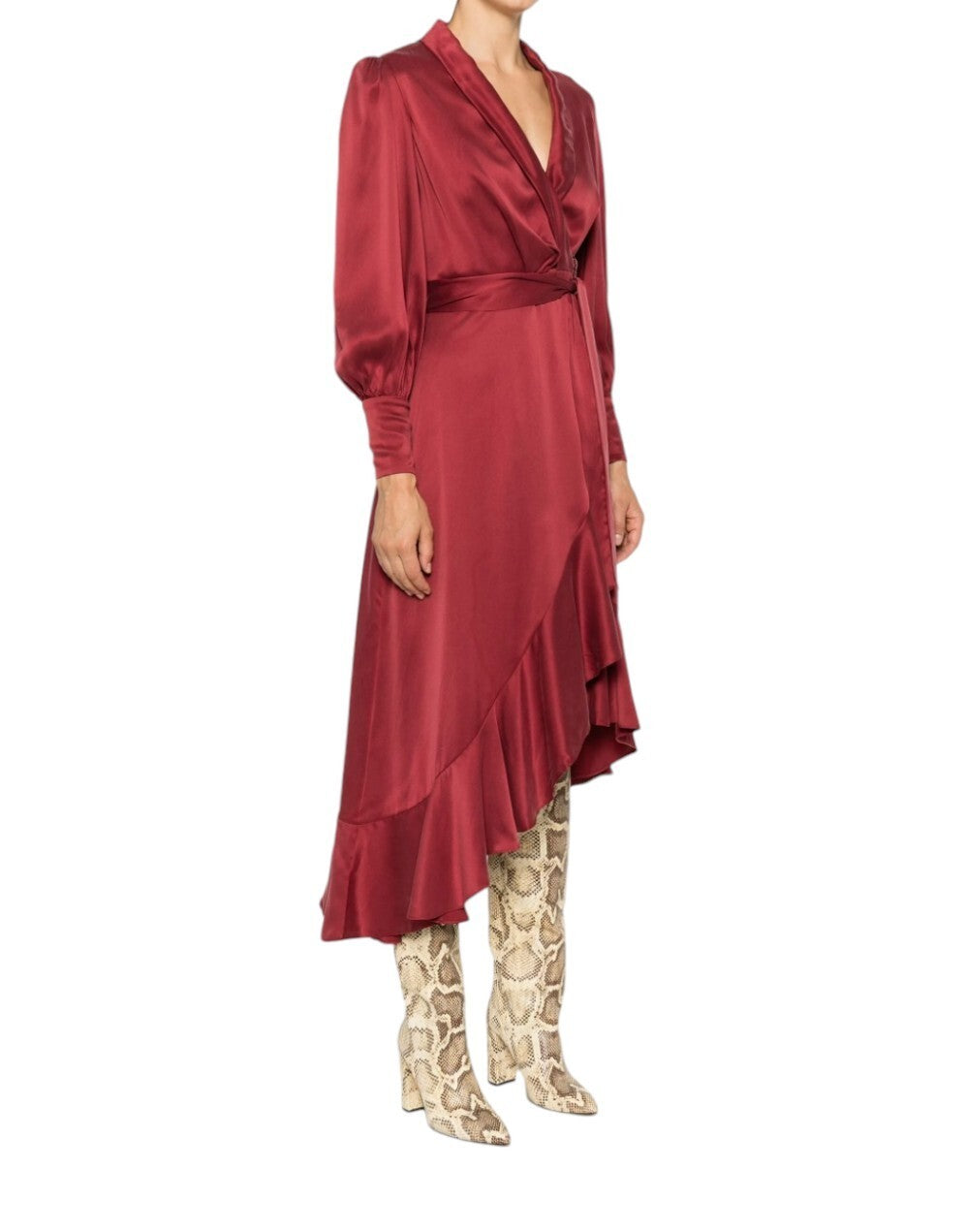 Zimmermann Silk Wrap Midi Dress | Burgundy / Merlot, Asymmetric, Sueded Silk