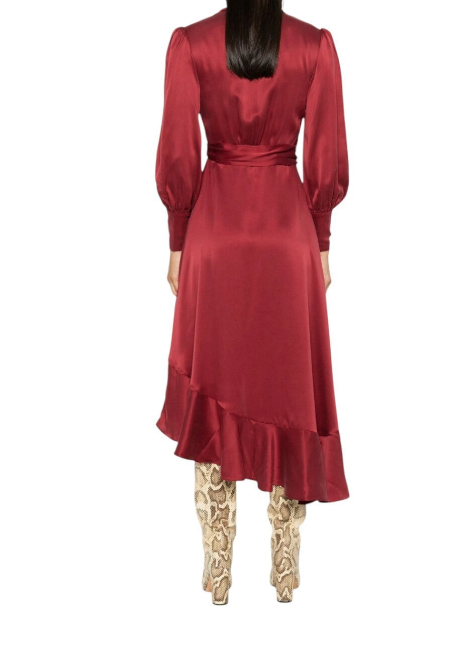 Zimmermann Silk Wrap Midi Dress | Burgundy / Merlot, Asymmetric, Sueded Silk