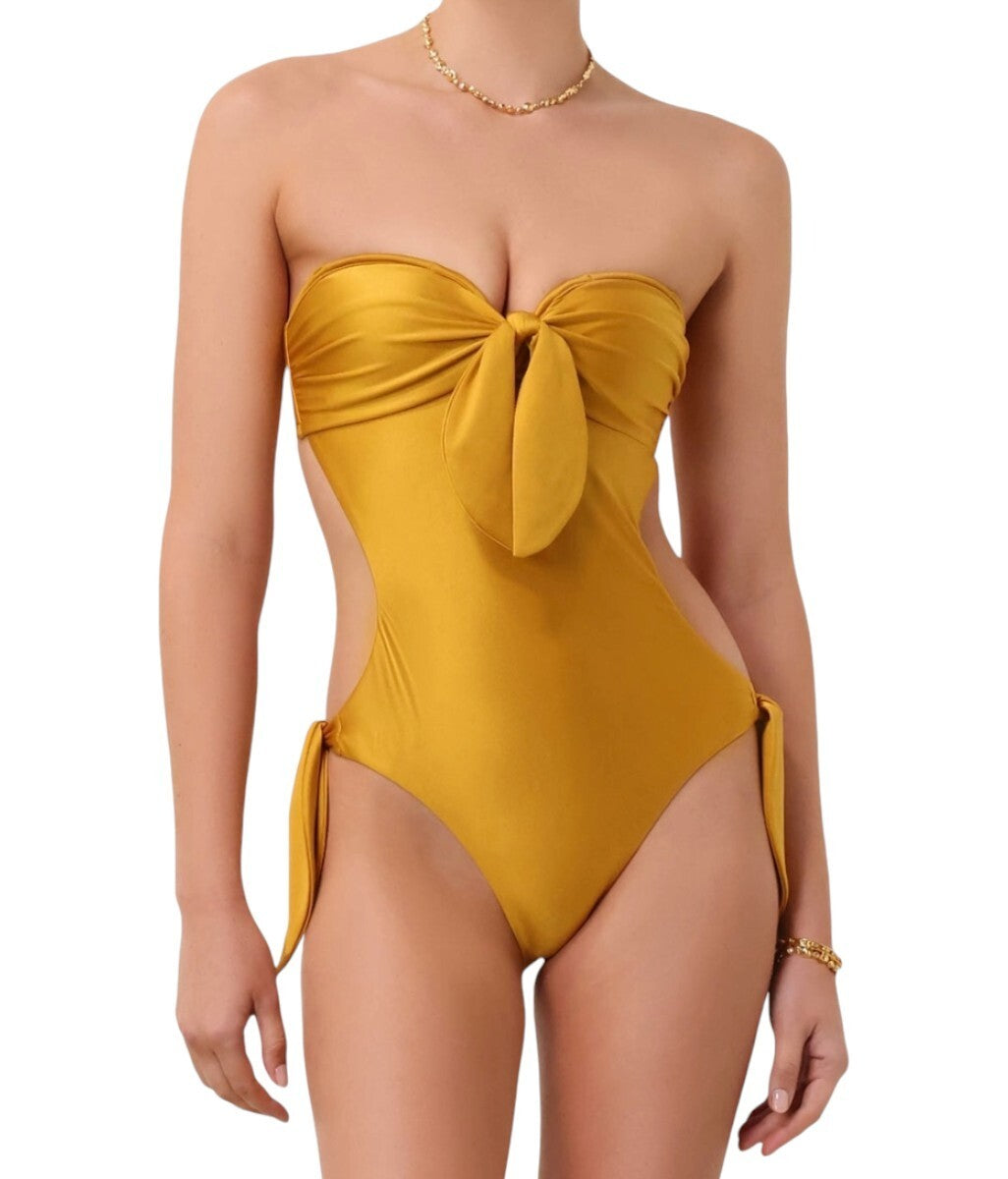 Zimmermann Acadian Scarf Tie One Piece | Mustard/Yellow, Removable Pads/Straps