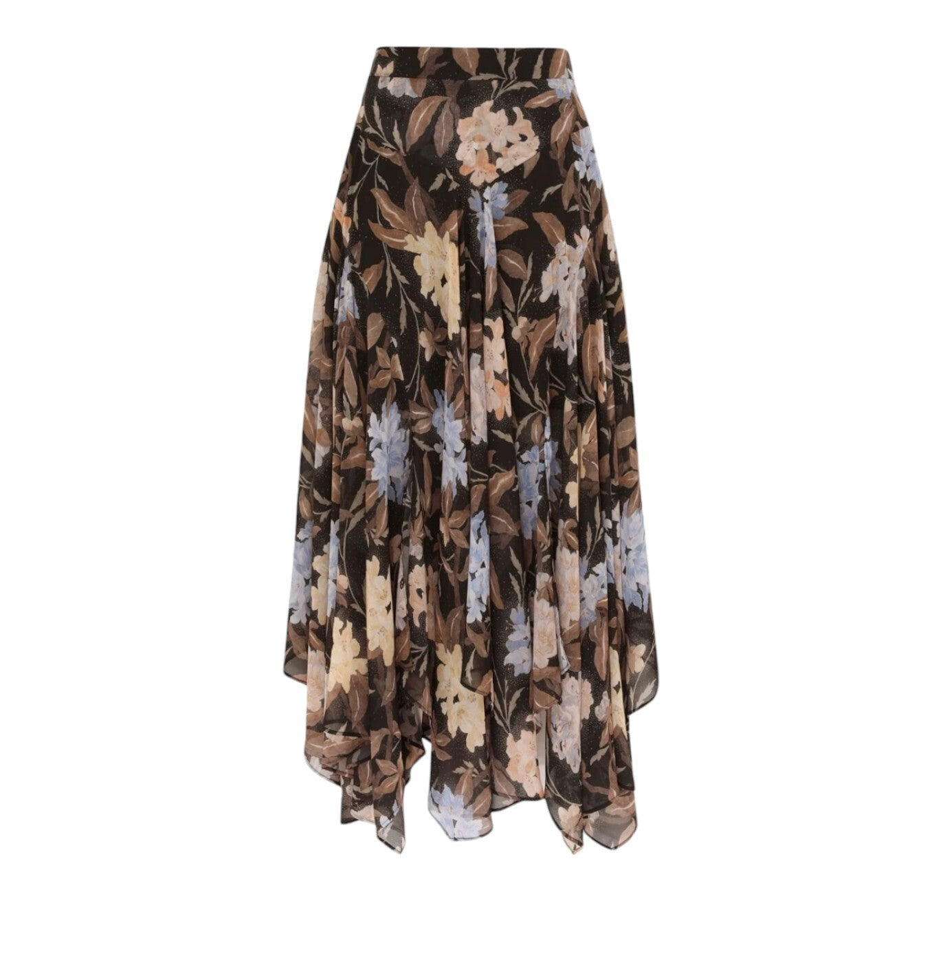 Zimmermann Eden Handkerchief Skirt | Black Floral, Asymmetric, High Waist, Slits