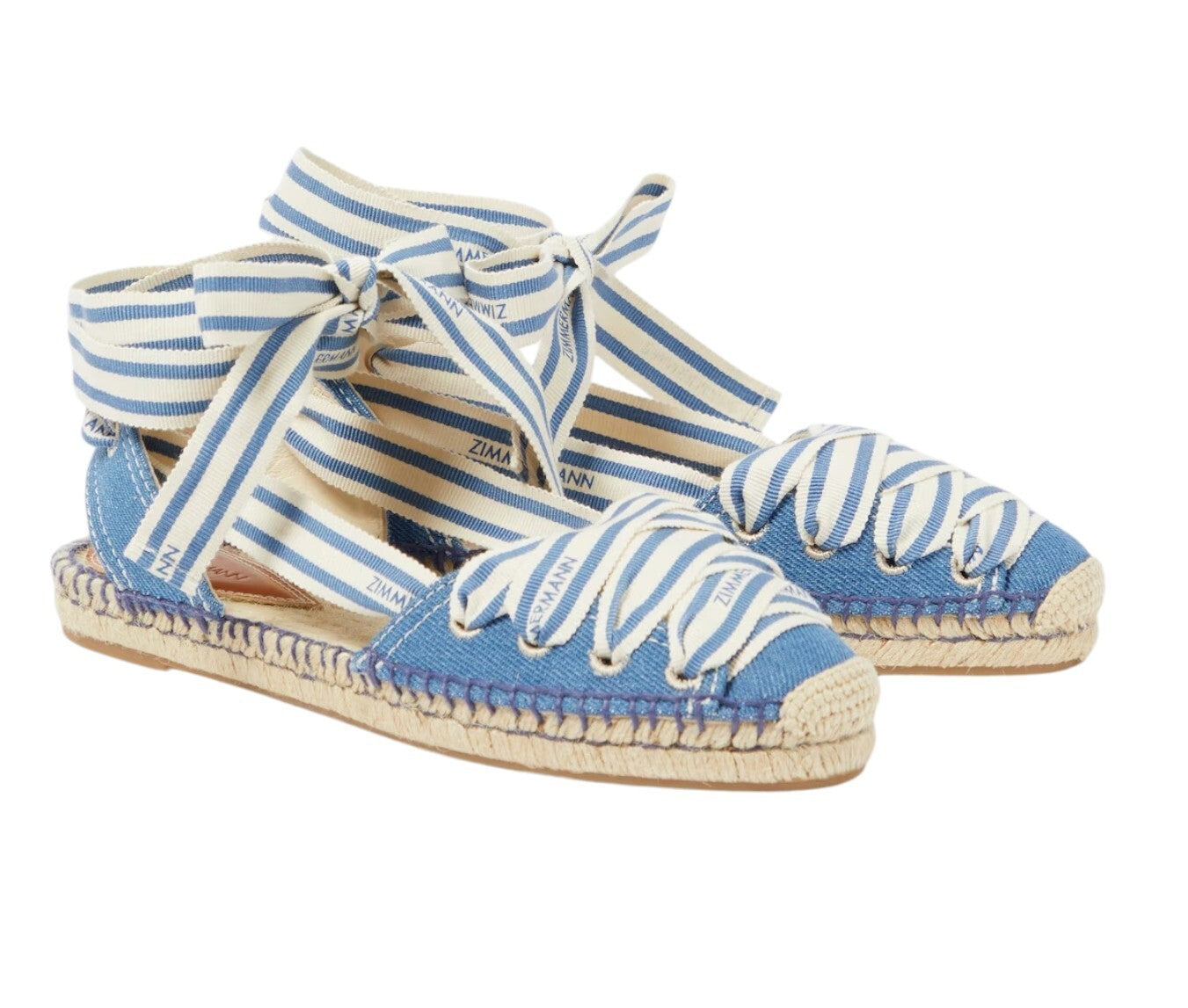 Zimmermann Sol Espadrille Flats| Denim Blue / White, Ankle Strap, Leather Inner