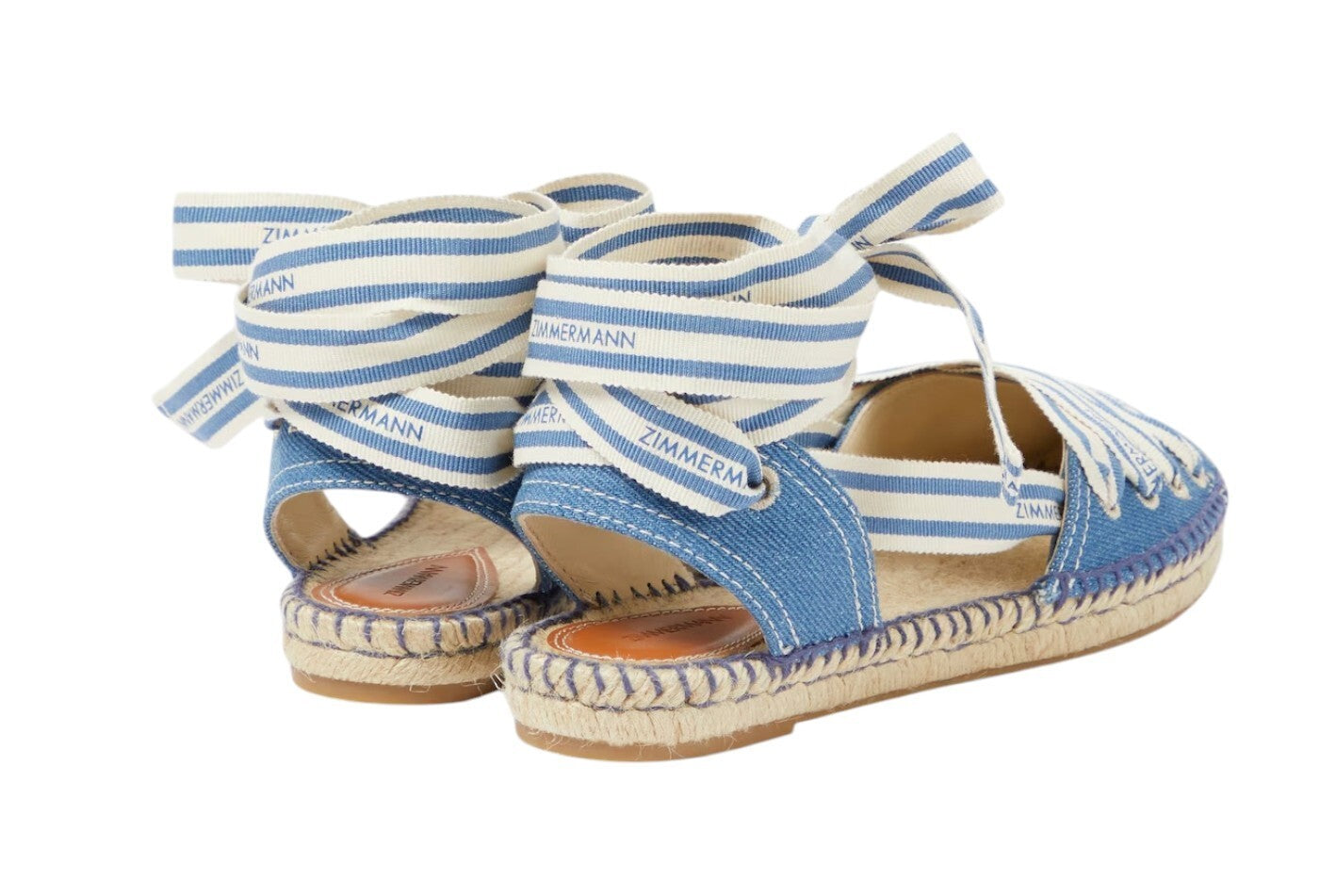 Zimmermann Sol Espadrille Flats| Denim Blue / White, Ankle Strap, Leather Inner