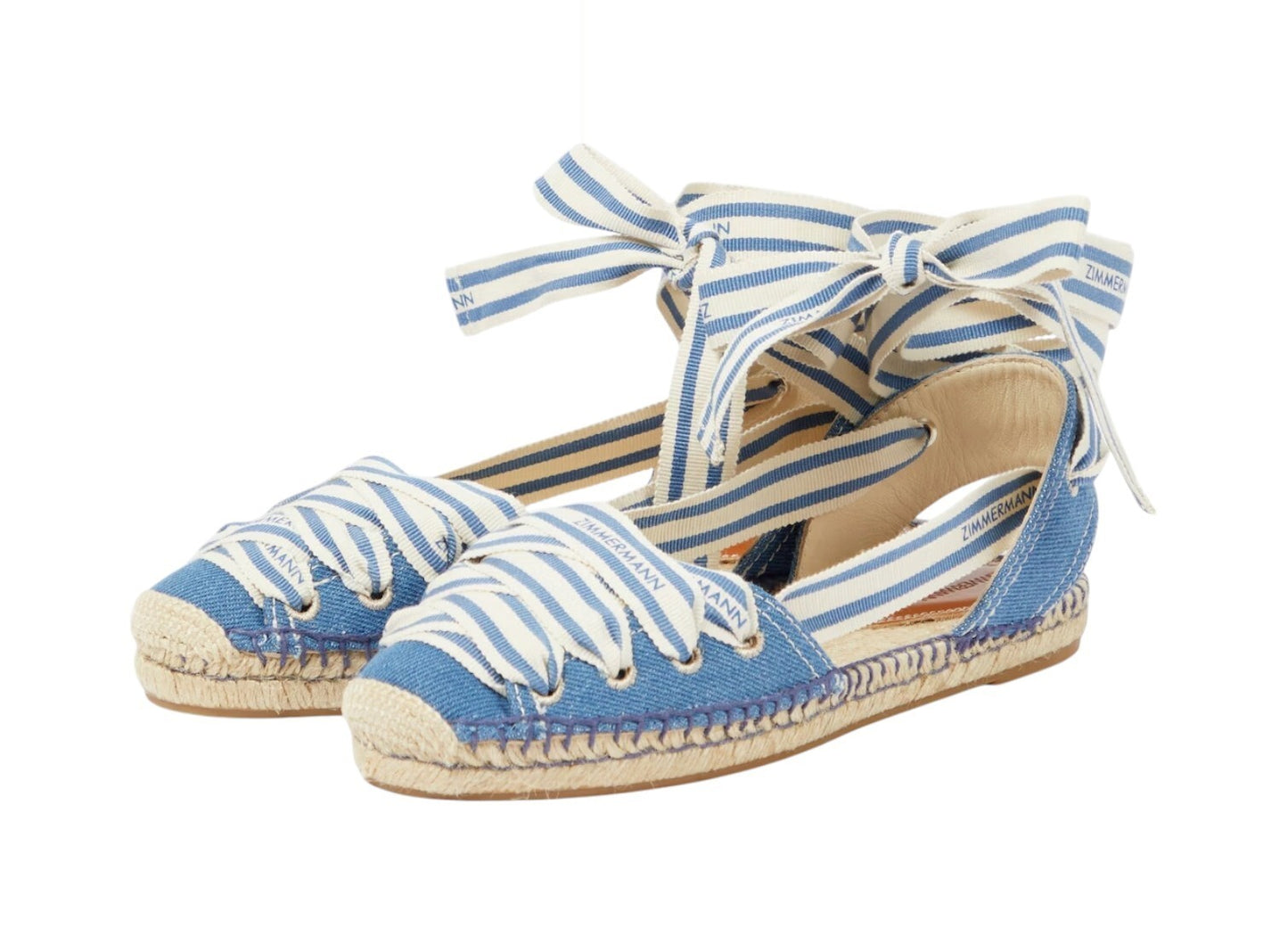 Zimmermann Sol Espadrille Flats| Denim Blue / White, Ankle Strap, Leather Inner