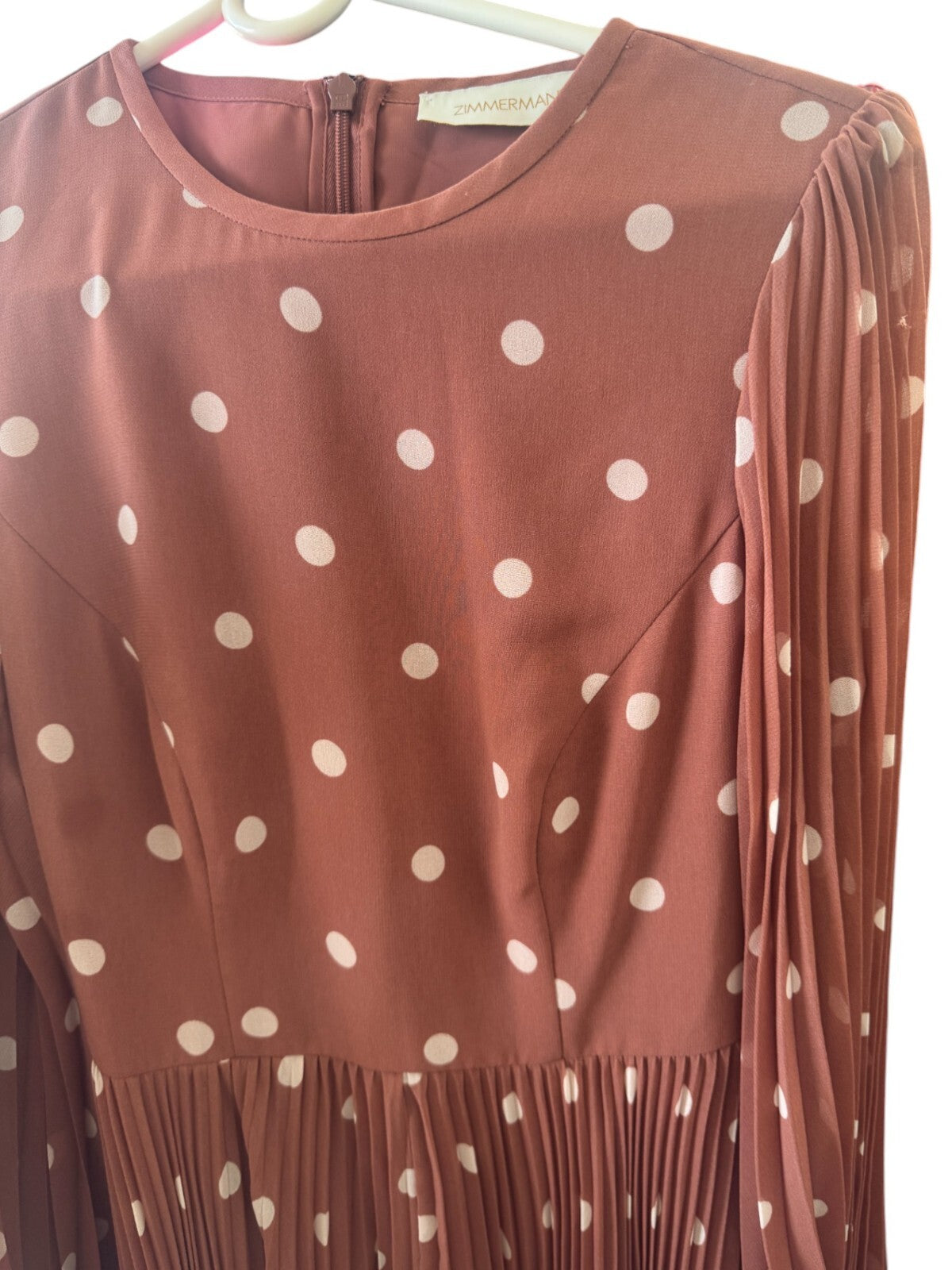 Zimmermann Sunray Long Sleeve Midi Dress | Cream Dot, Puff Sleeve, Leather Belt