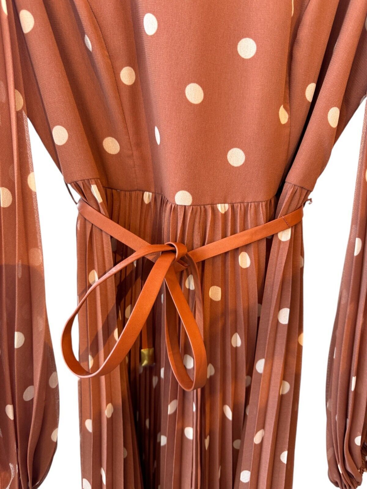 Zimmermann Sunray Long Sleeve Midi Dress | Cream Dot, Puff Sleeve, Leather Belt