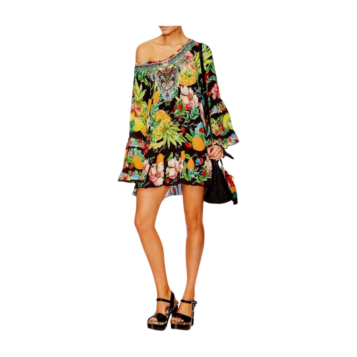 Camilla A Line Frill Dress | Call Me Carmen, Off Shoulder, Flared Sleeves, Black