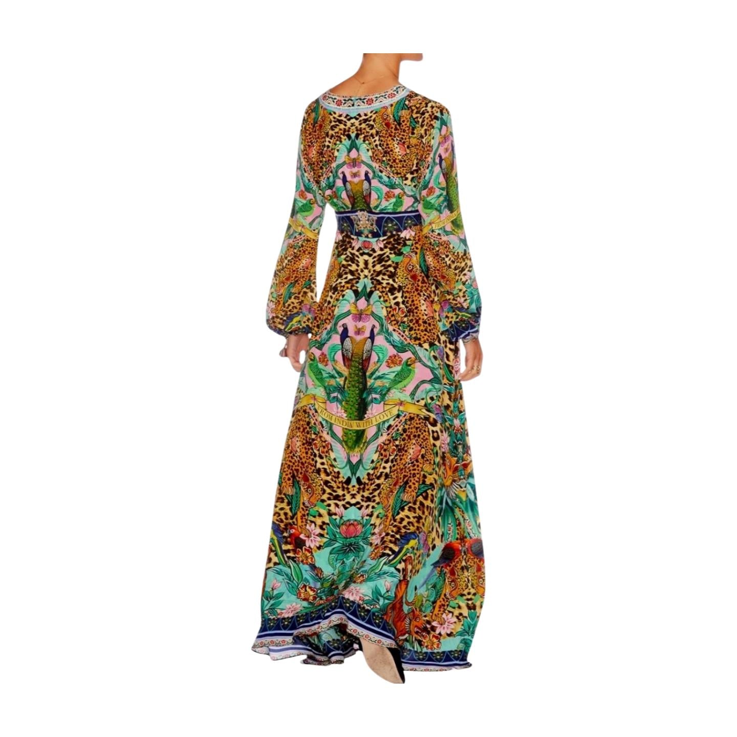 Camilla Long Dress w/ Bell Sleeves | Jungle Print, Leopard Print, Maxi, V Neck