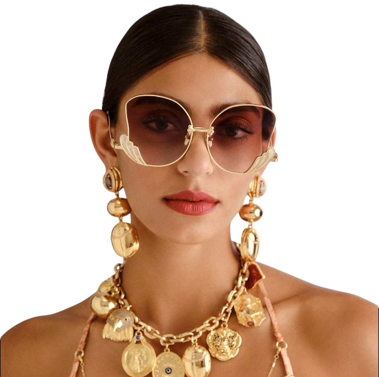 Camilla Goddess Energy Sunglasses | Gold/Ivory Laminate, Butterfly, Oversized