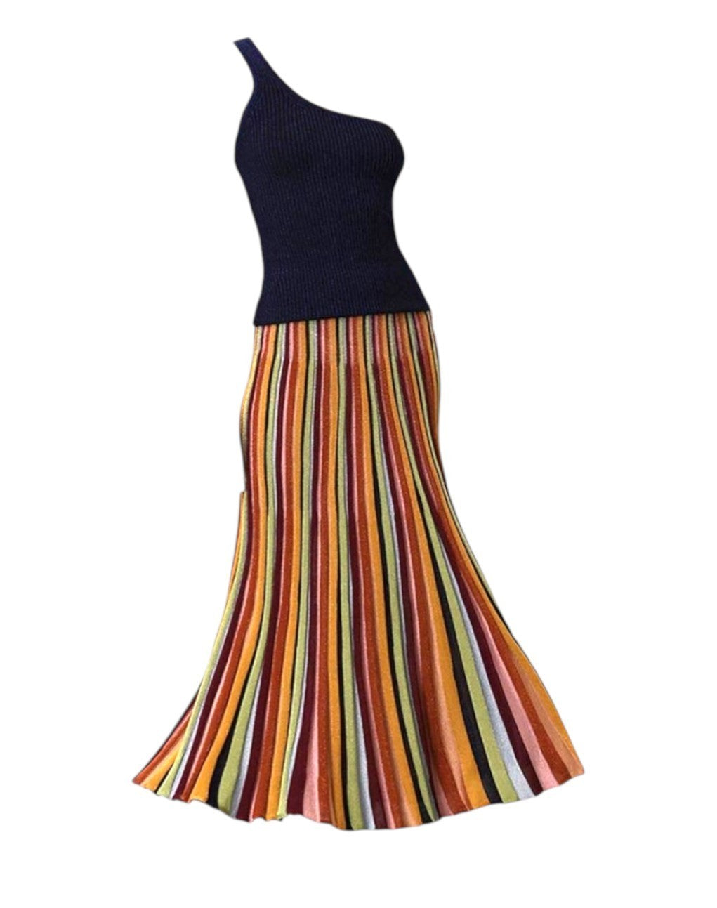 Zimmermann Alight Stripe Midi Skirt | Metallic, Ribbed, Elastic Waist, Striped