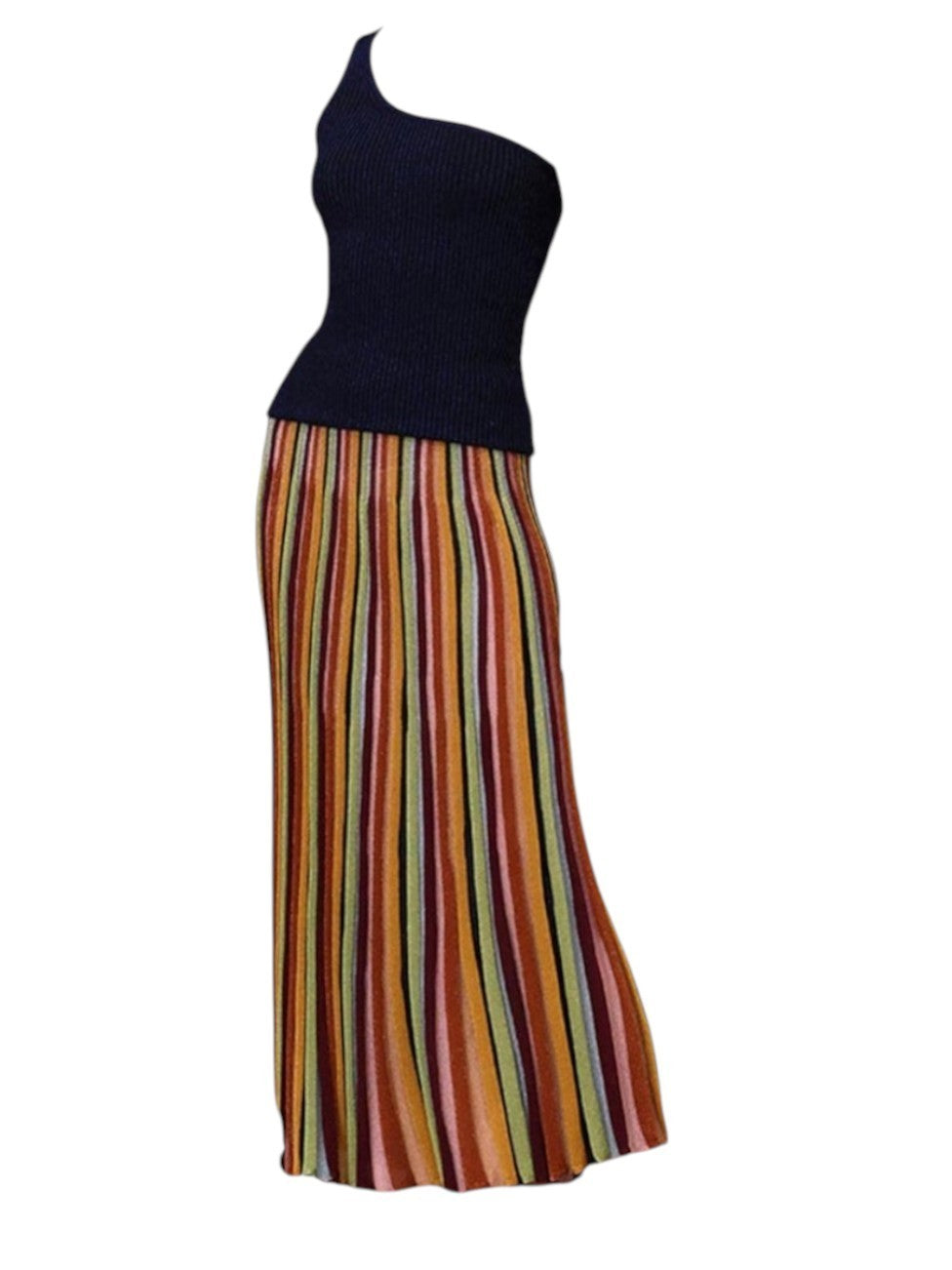 Zimmermann Alight Stripe Midi Skirt | Metallic, Ribbed, Elastic Waist, Striped