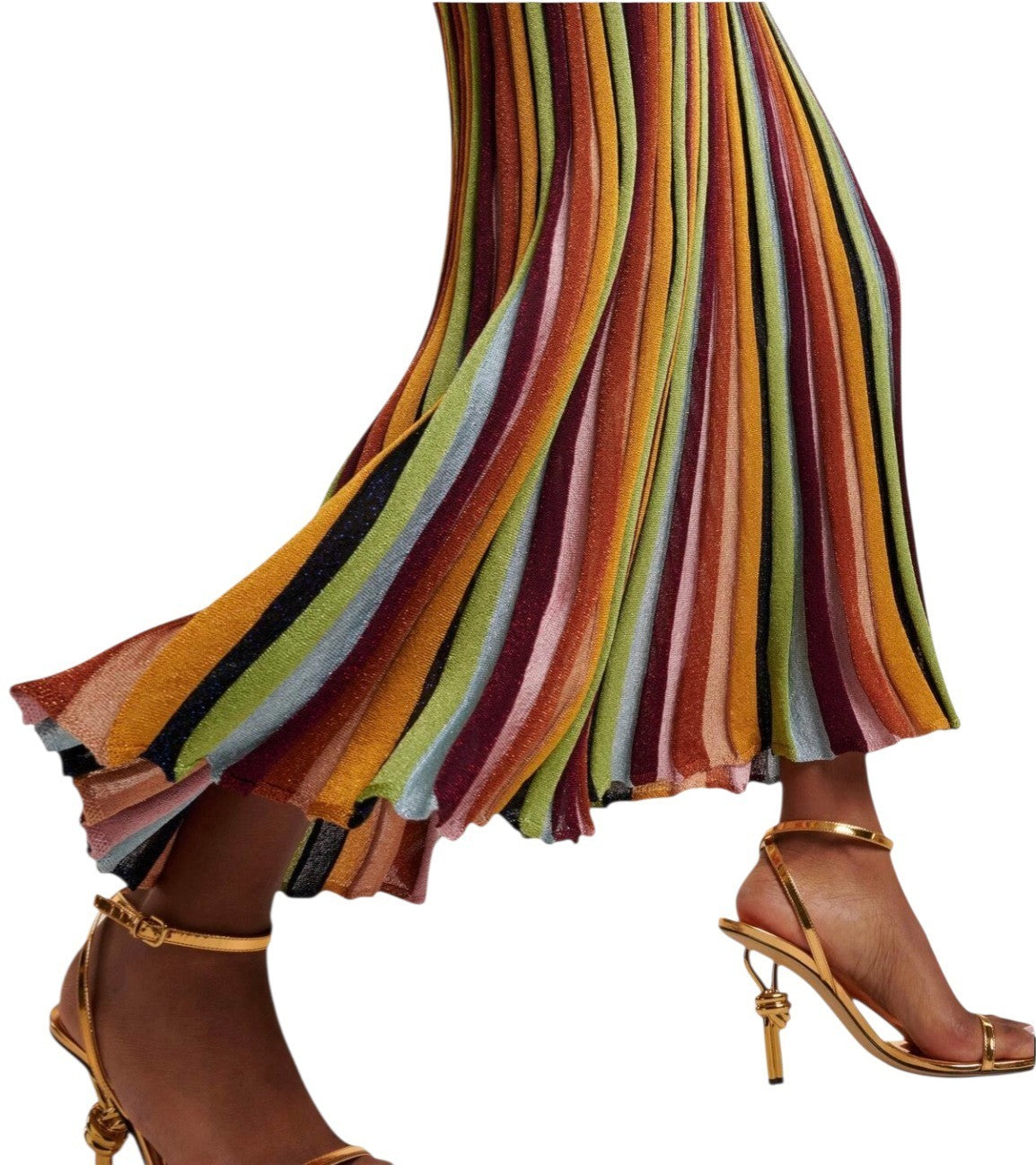 Zimmermann Alight Stripe Midi Skirt | Metallic, Ribbed, Elastic Waist, Striped