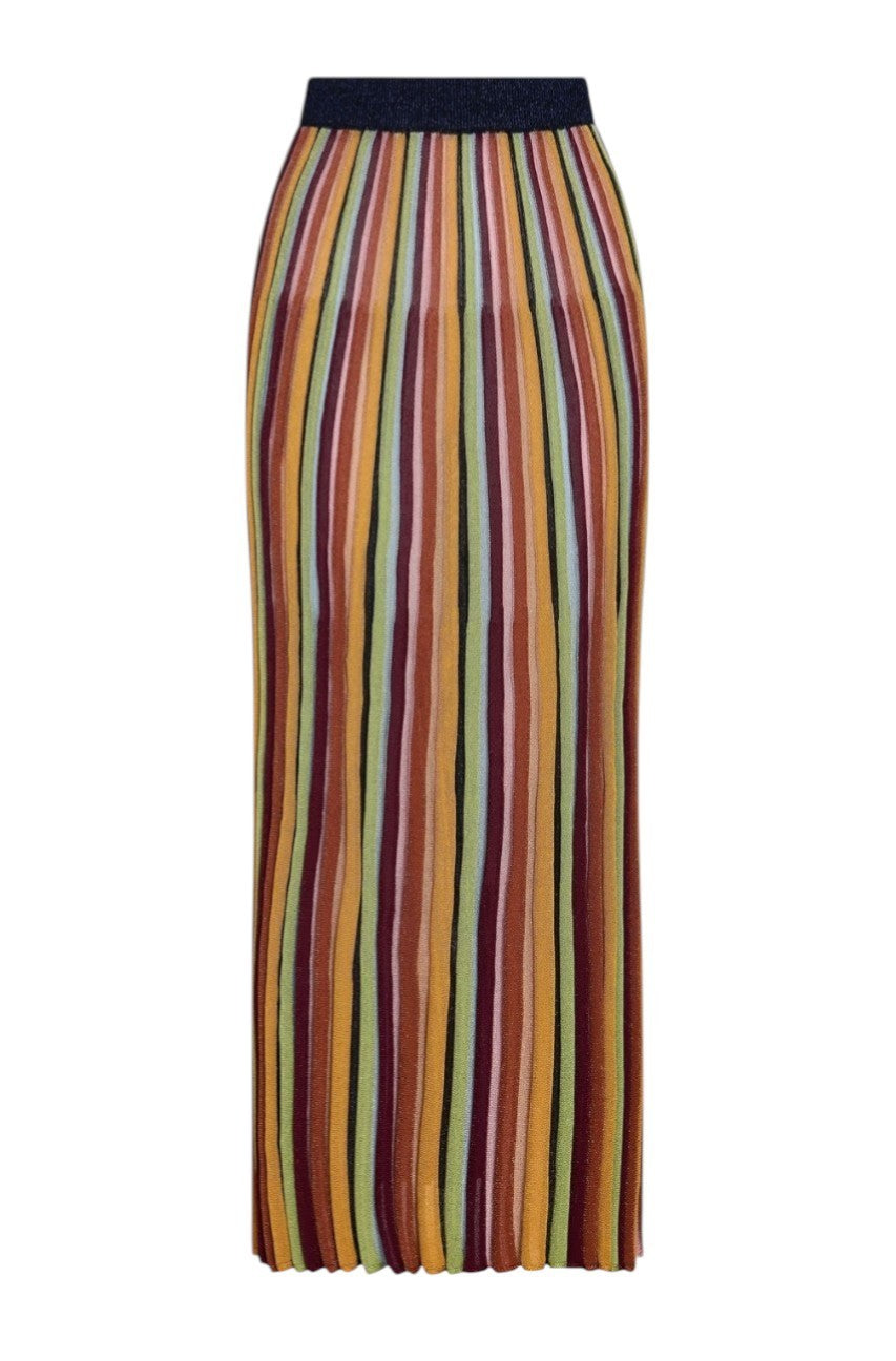 Zimmermann Alight Stripe Midi Skirt | Metallic, Ribbed, Elastic Waist, Striped