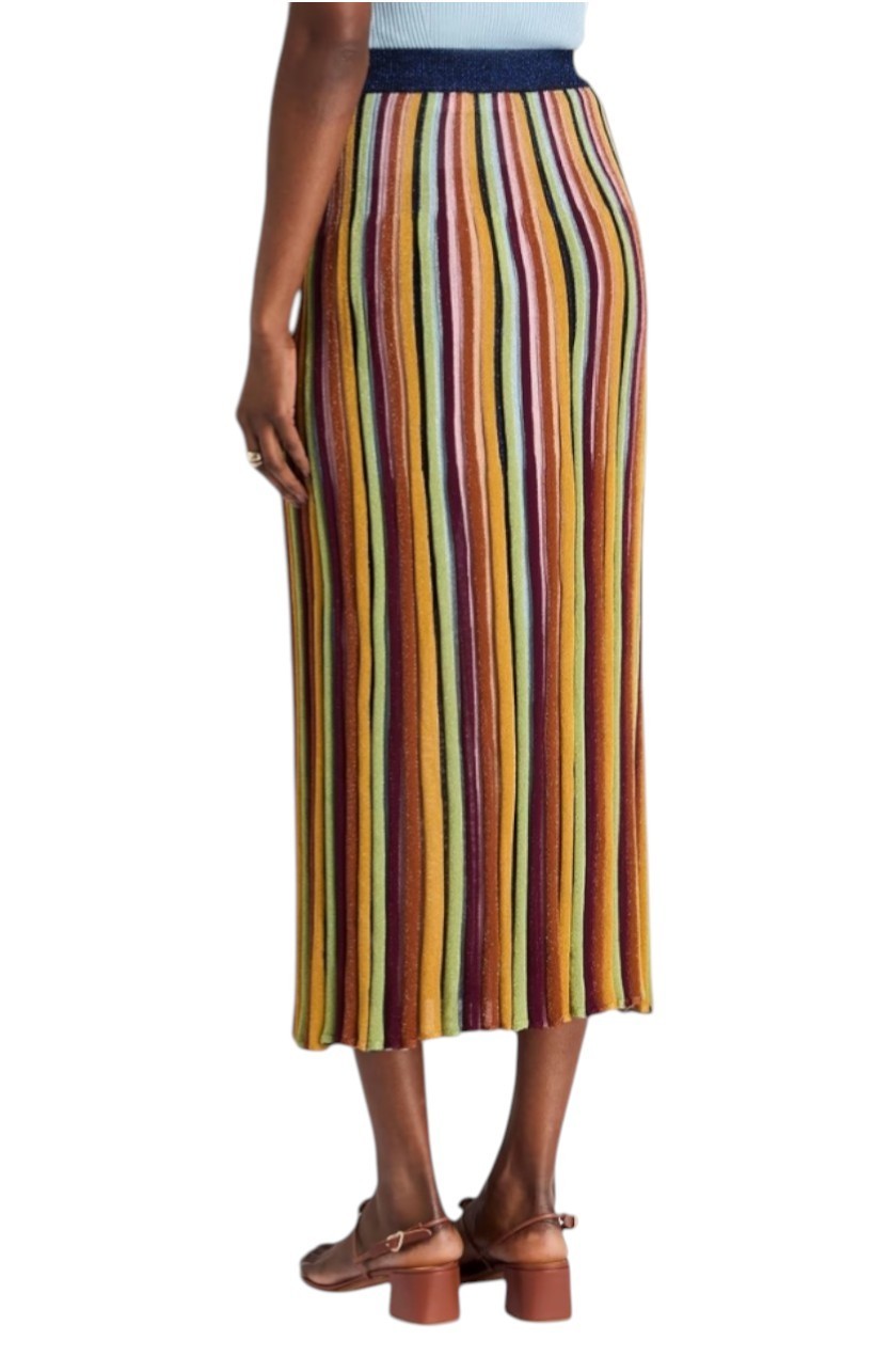 Zimmermann Alight Stripe Midi Skirt | Metallic, Ribbed, Elastic Waist, Striped