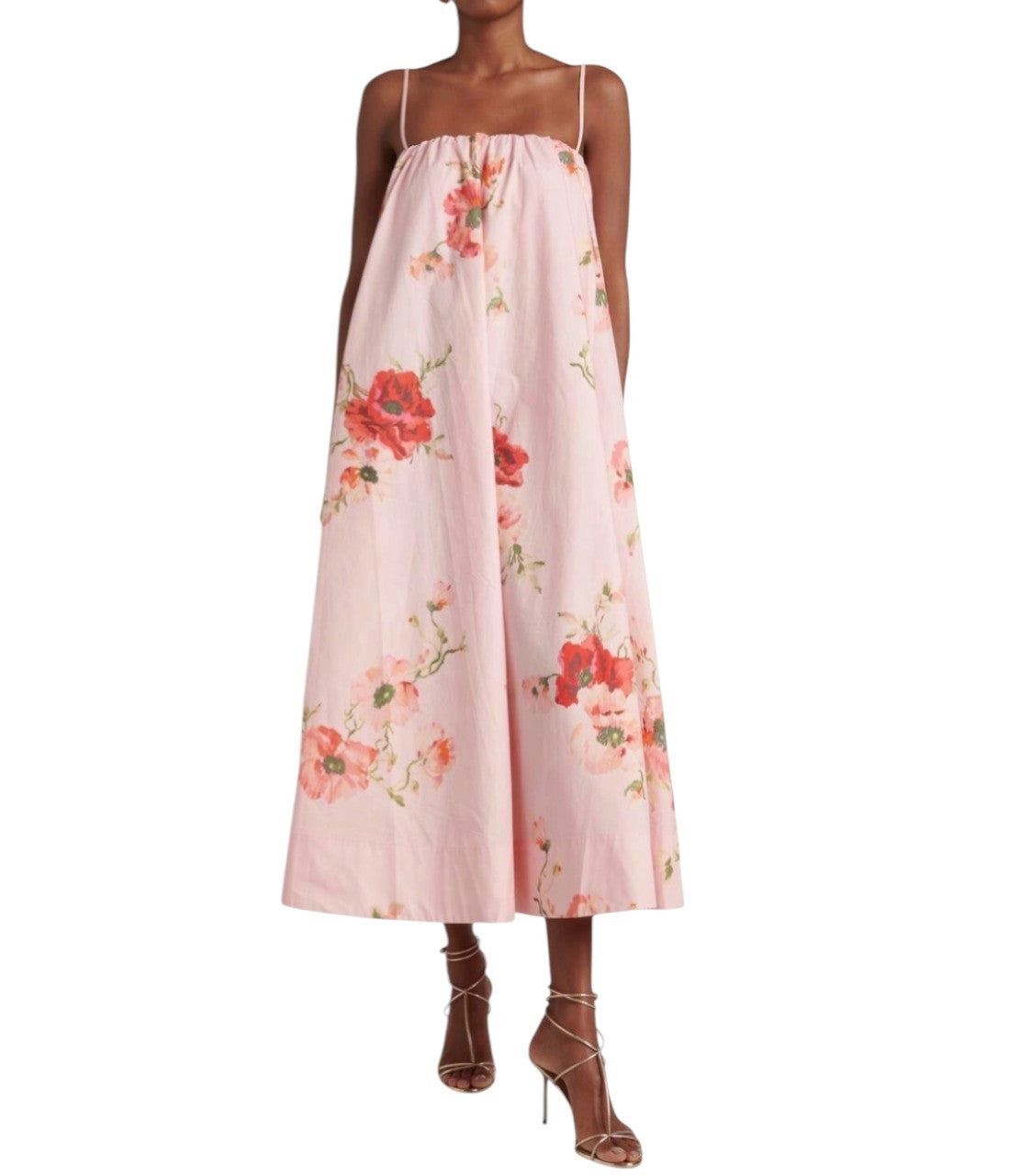 Zimmermann Lightburst Puff Midi Dress | Pink Floral, Relaxed, Poplin Cotton