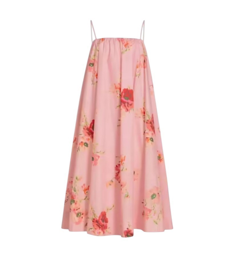 Zimmermann Lightburst Puff Midi Dress | Pink Floral, Relaxed, Poplin Cotton