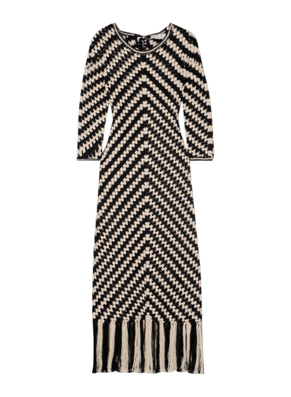 Zimmermann Halliday Hand Crochet Dress | Chevron, Black&White, Knitted, Midi