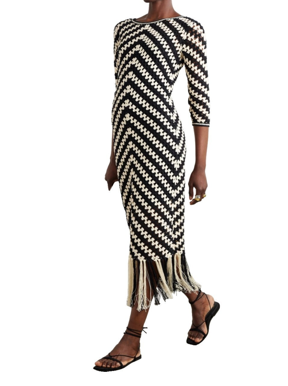 Zimmermann Halliday Hand Crochet Dress | Chevron, Black&White, Knitted, Midi