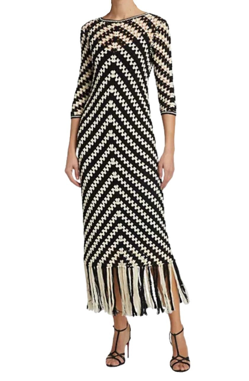 Zimmermann Halliday Hand Crochet Dress | Chevron, Black&White, Knitted, Midi