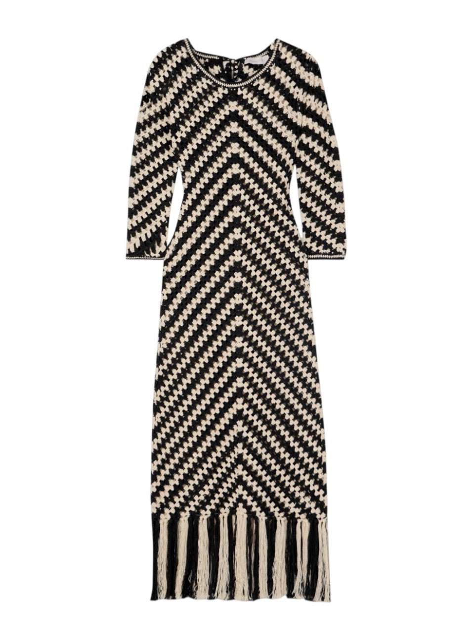 Zimmermann Halliday Hand Crochet Dress | Chevron, Black&White, Knitted, Midi