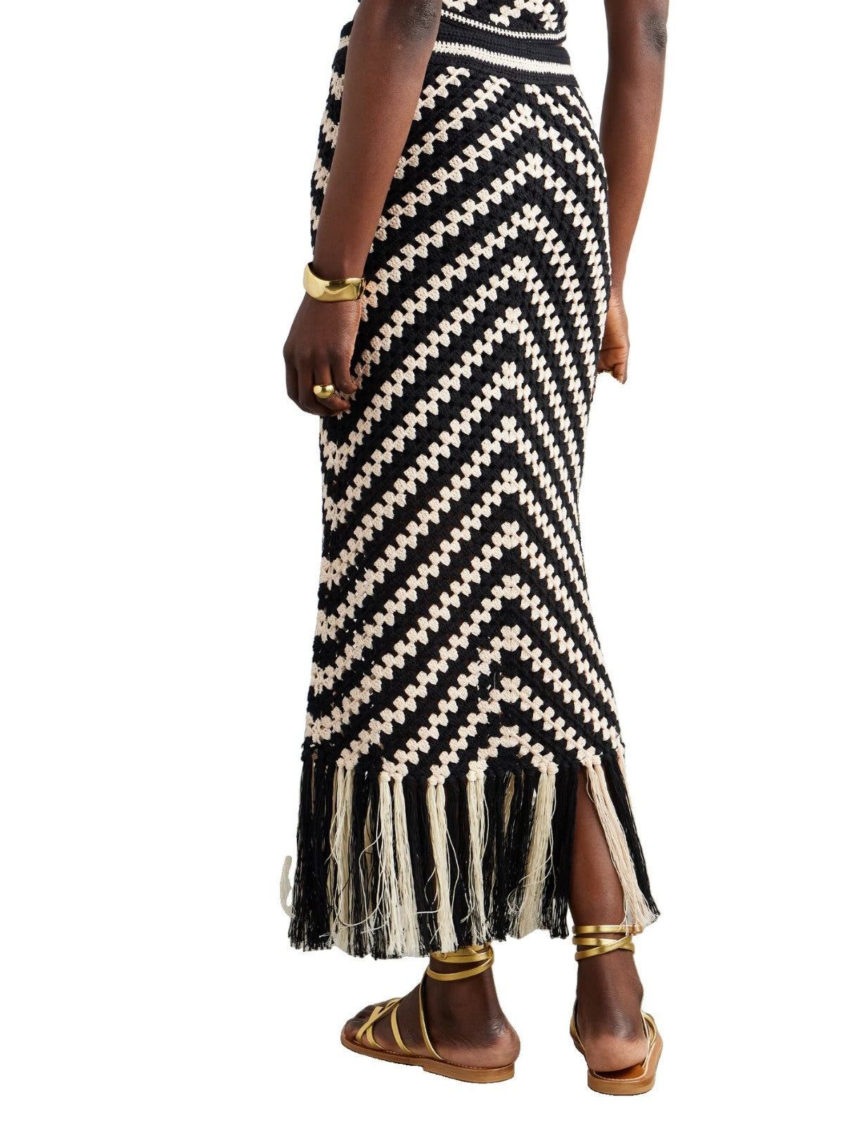 Zimmermann Halliday Hand Crochet Skirt | Chevron, Black+White, Knitted, Midi