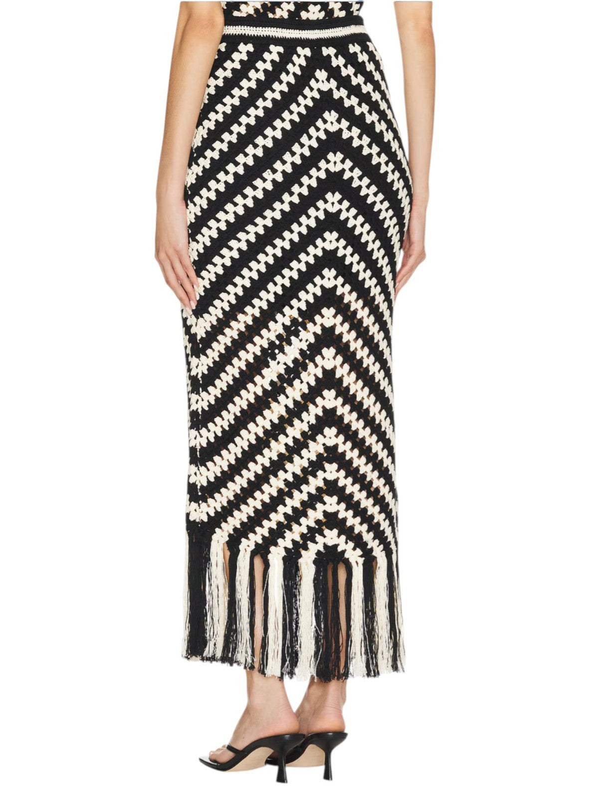Zimmermann Halliday Hand Crochet Skirt | Chevron, Black+White, Knitted, Midi