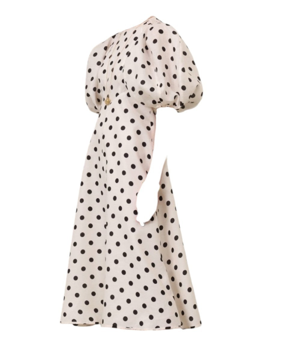 Zimmermann Midi Day Dress | Black/White Polka Dot, Blouson/Puff sleeves, Linen